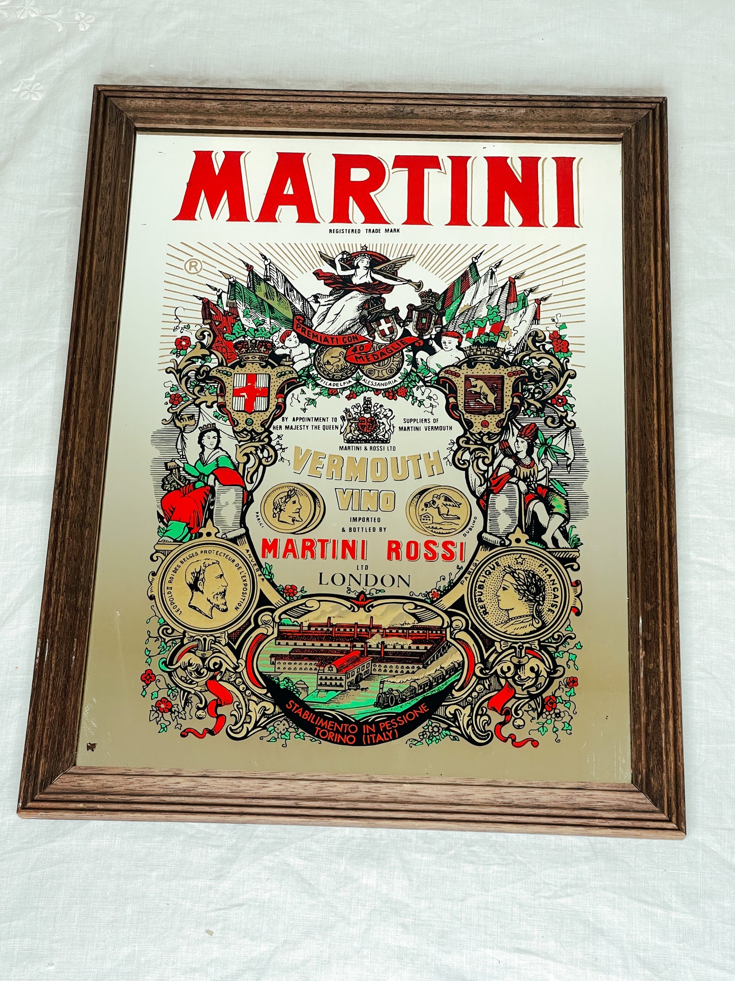 Martini Vermouth Vino advertising mirrored sign.