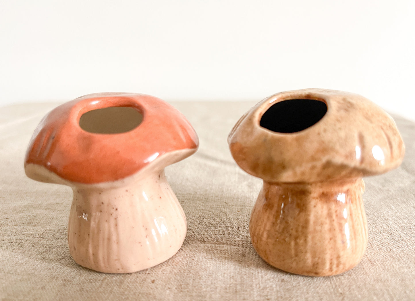 Lot of Two - Vintage Ceramic Mushroom Figurines.