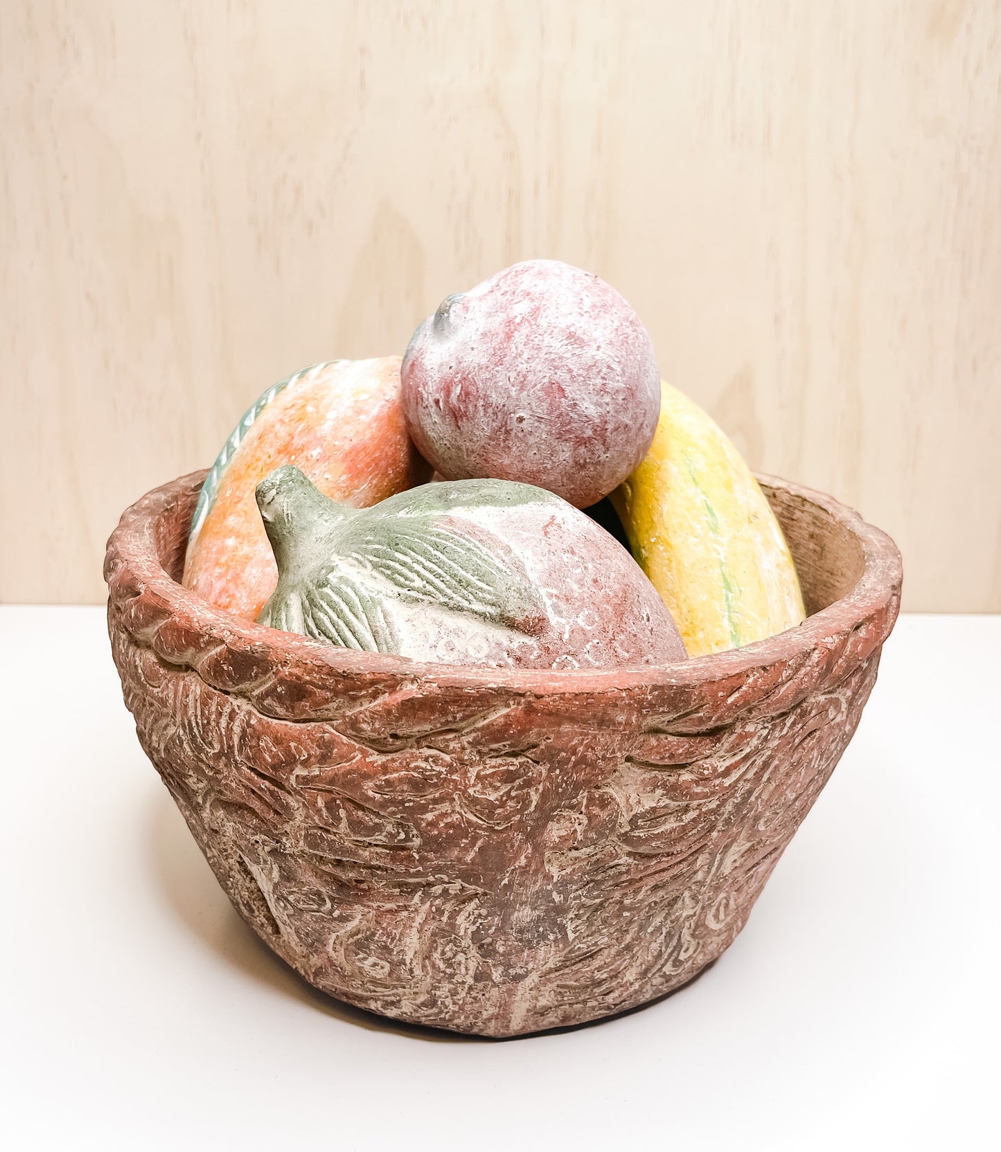 Vintage Terracotta Fruit Bowl with Terracotta Fruit