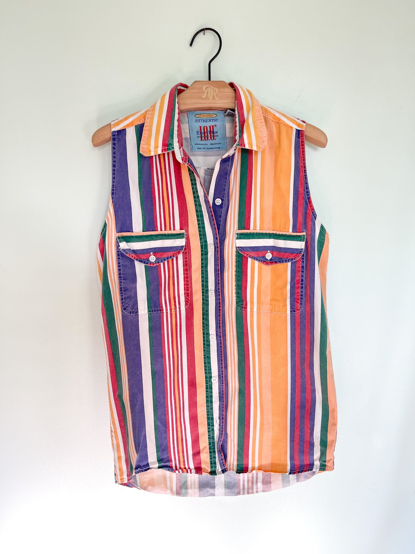 Vintage '90's I.O.U. Striped Denim Sleeveless Blouse.