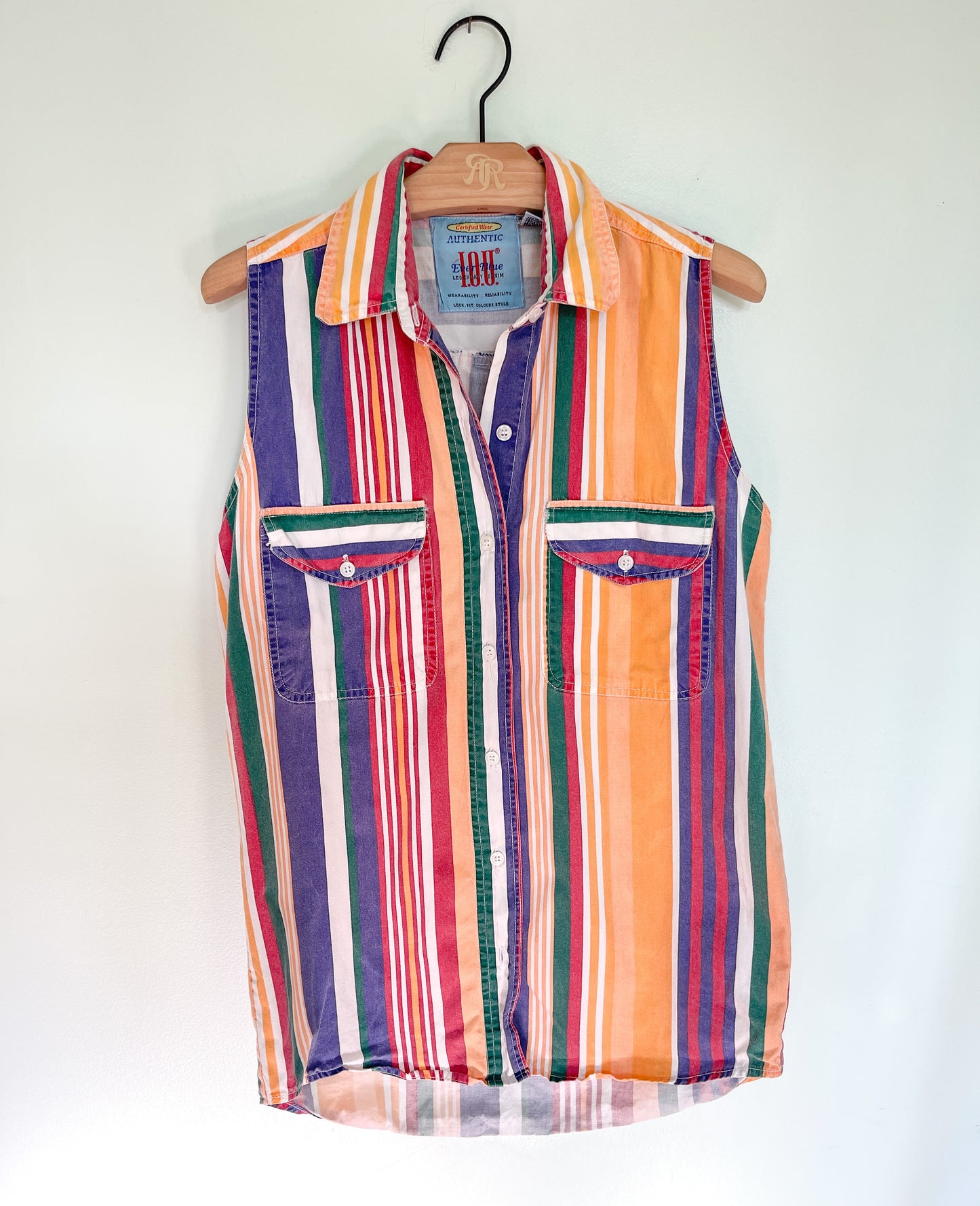 Vintage '90's I.O.U. Striped Denim Sleeveless Blouse.