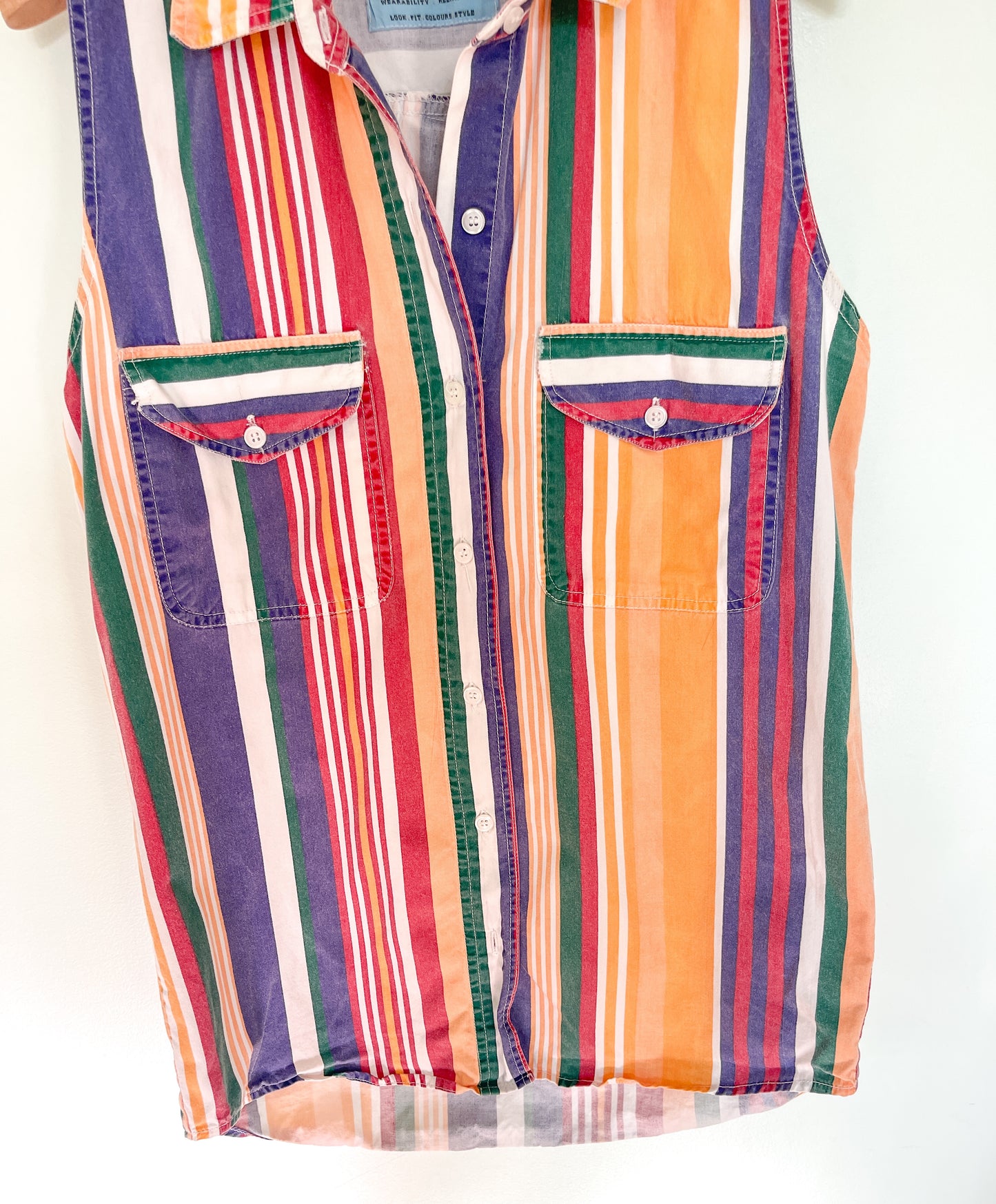 Vintage '90's I.O.U. Striped Denim Sleeveless Blouse.
