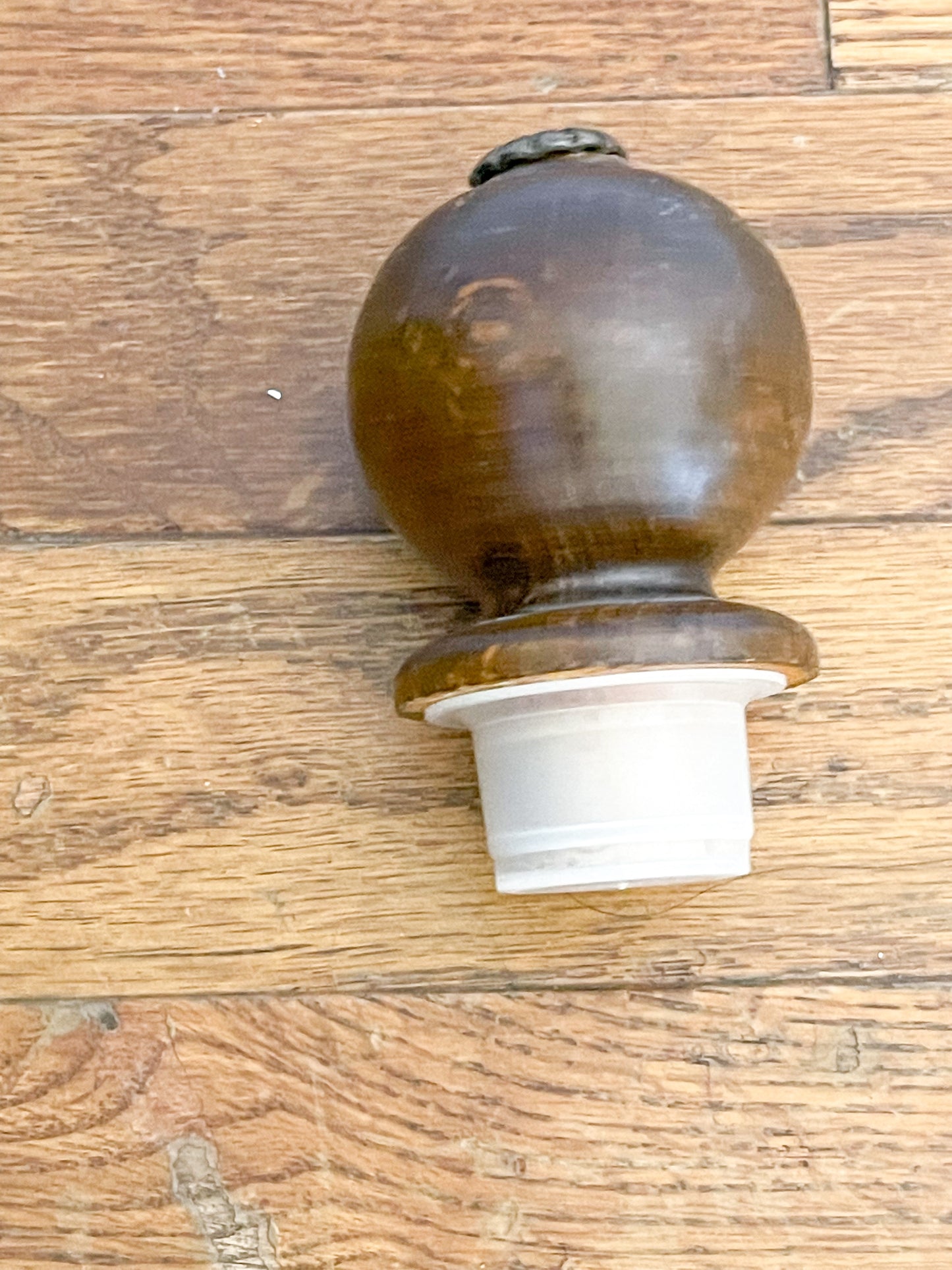 Vintage Emerald  Green Glass Decanter with Wooden Lid.