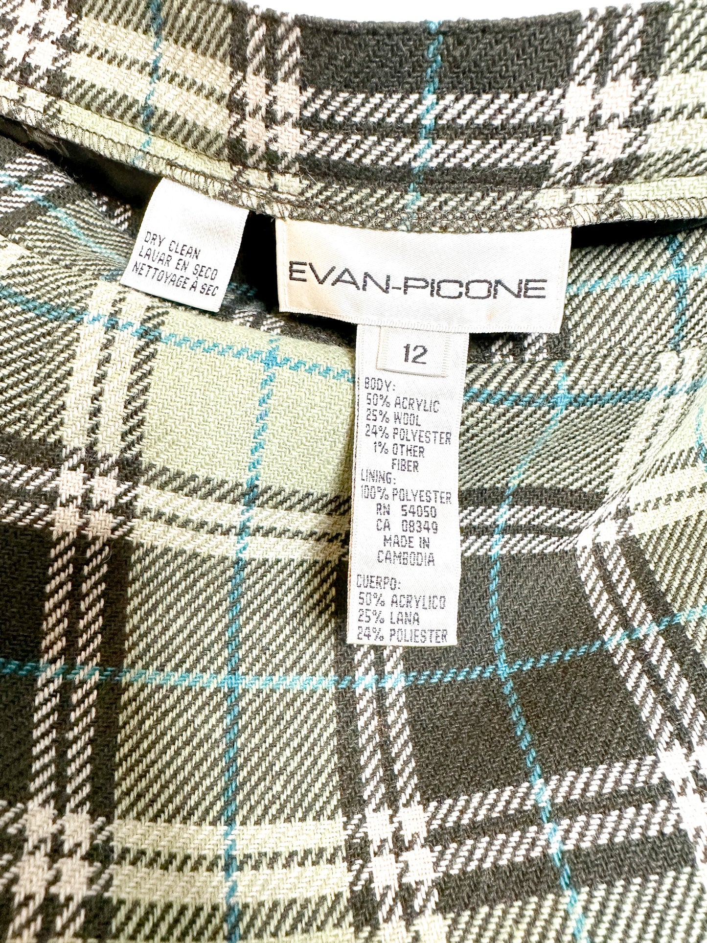 Evan- Picone Full Length Plaid Wrap Skirt with fringed edges Size: 12