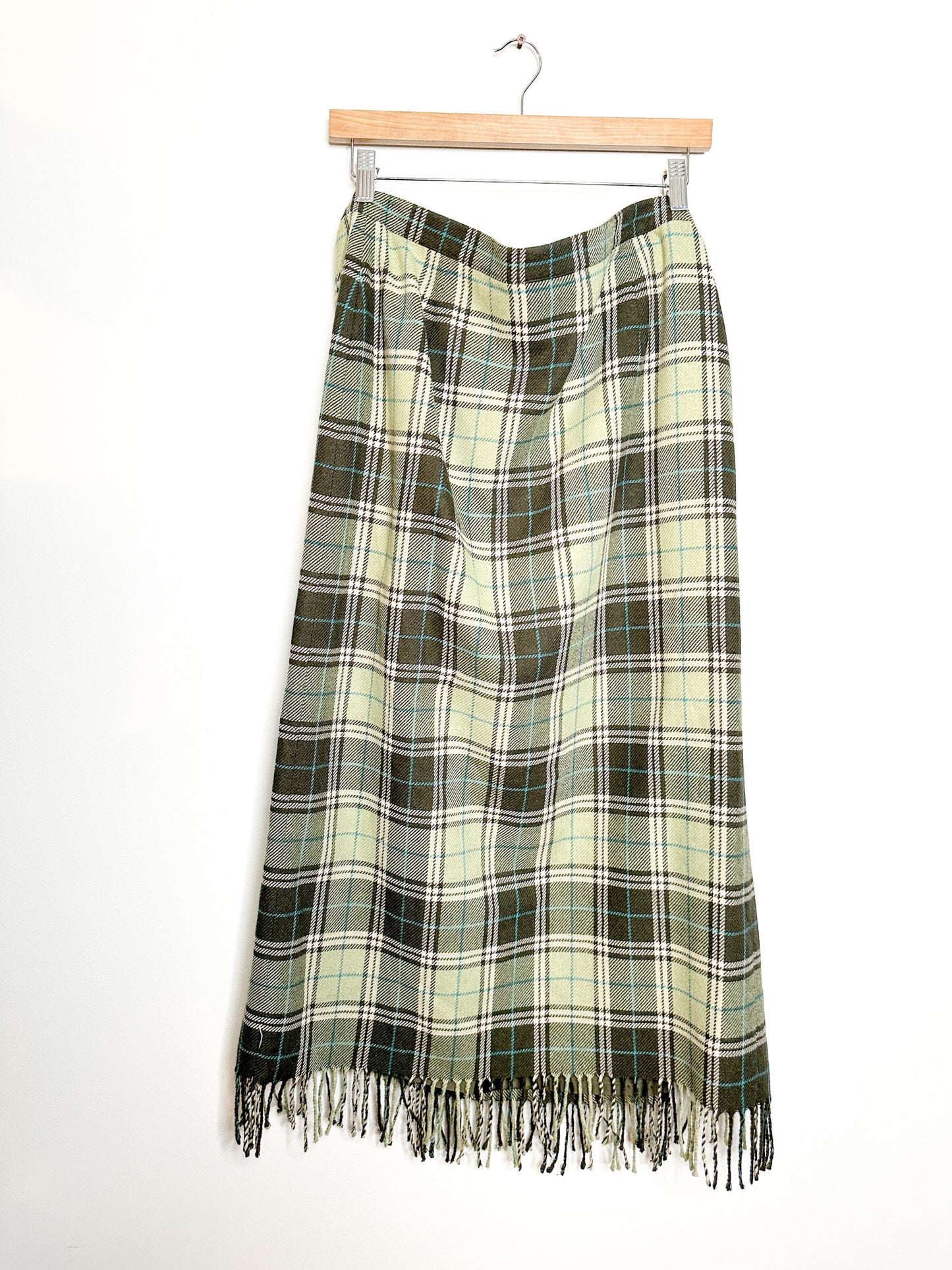 Evan- Picone Full Length Plaid Wrap Skirt with fringed edges Size: 12