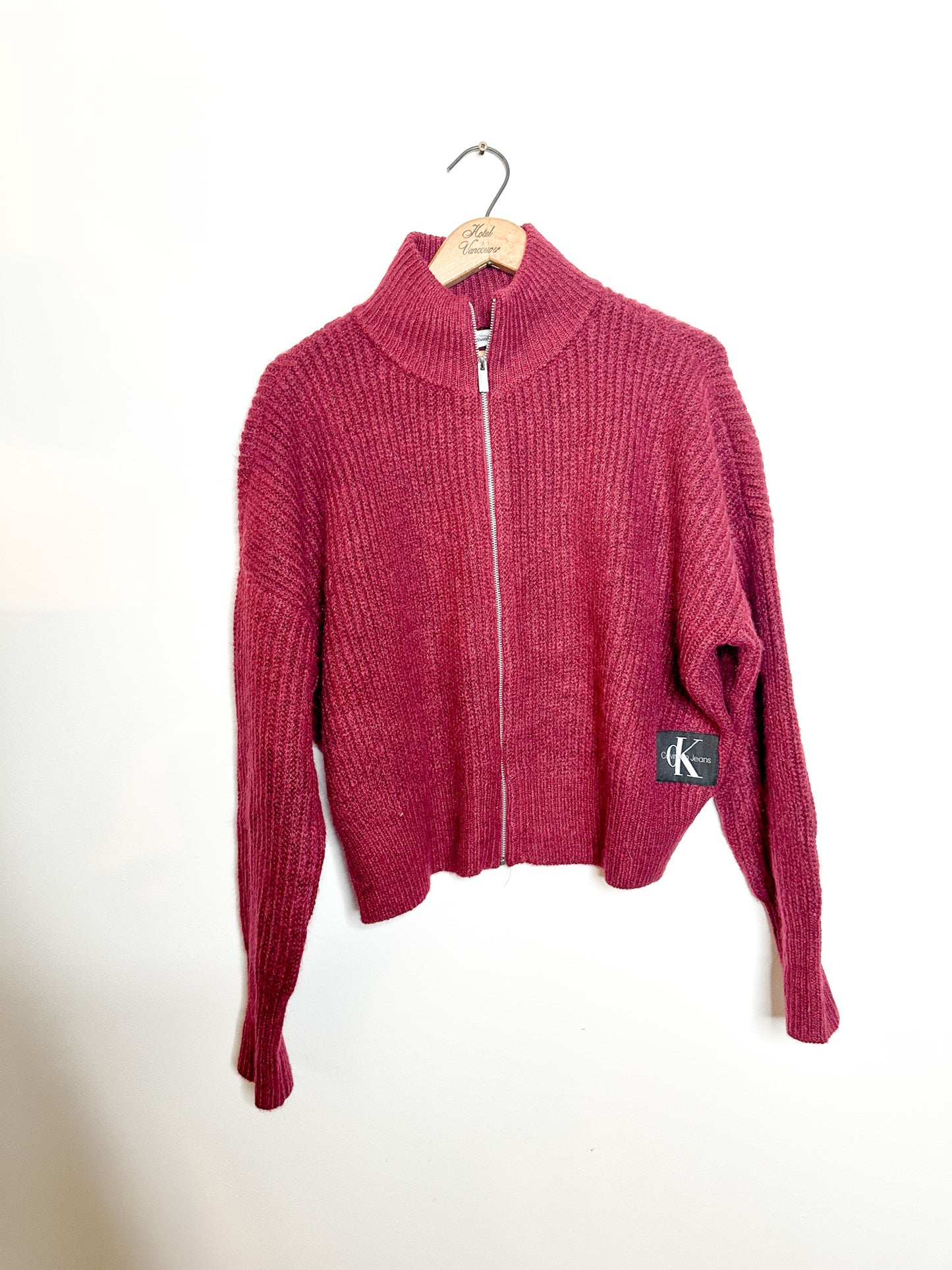 Calvin  Klein Zipper Front Sweater| Pre-Loved CK Maroon Sweater Size: S |