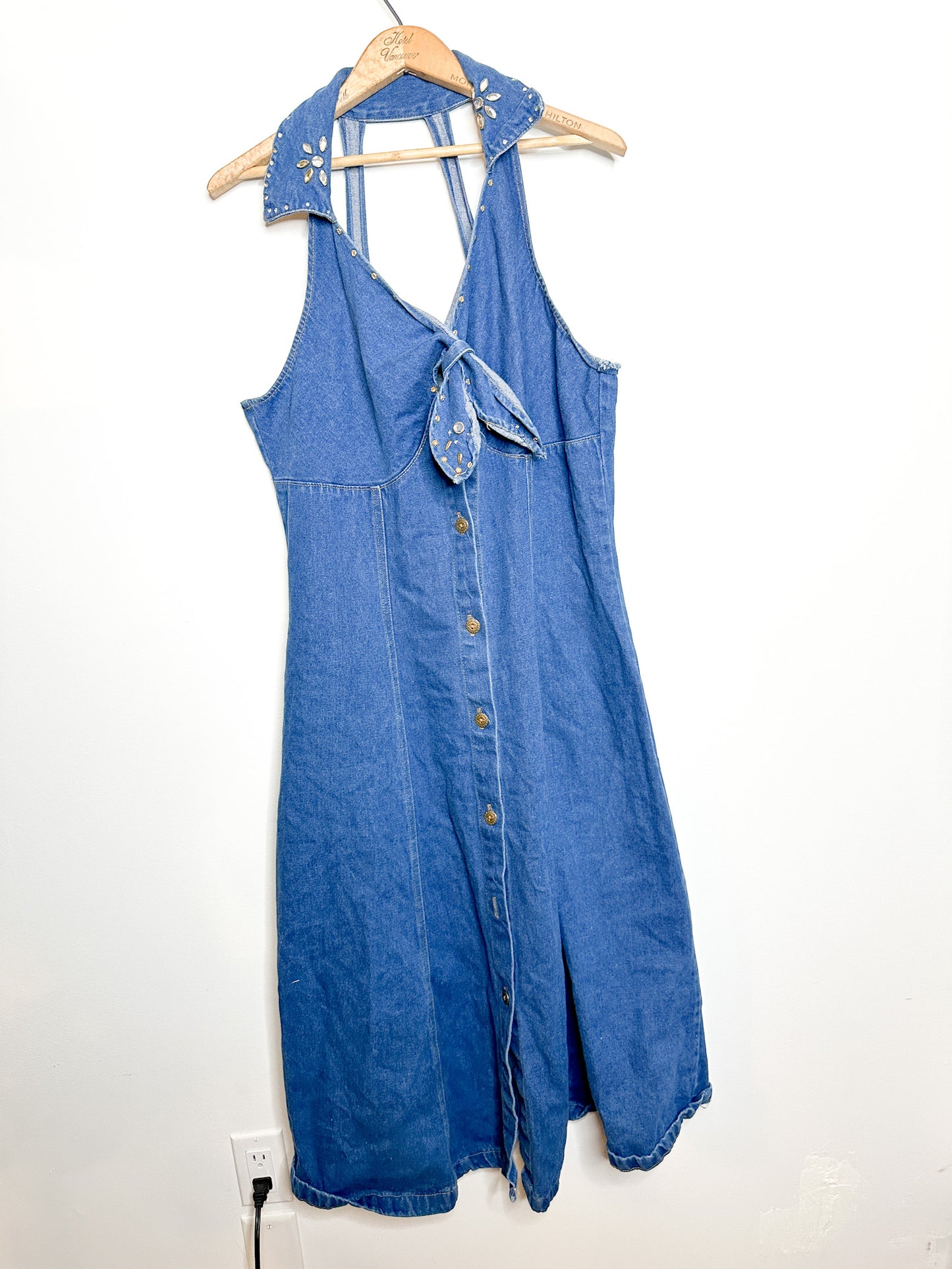 RAMA of U.S.A. Denim Alter Dress | 90s Vintage Jean and Bejewelled Alter Dress | XL