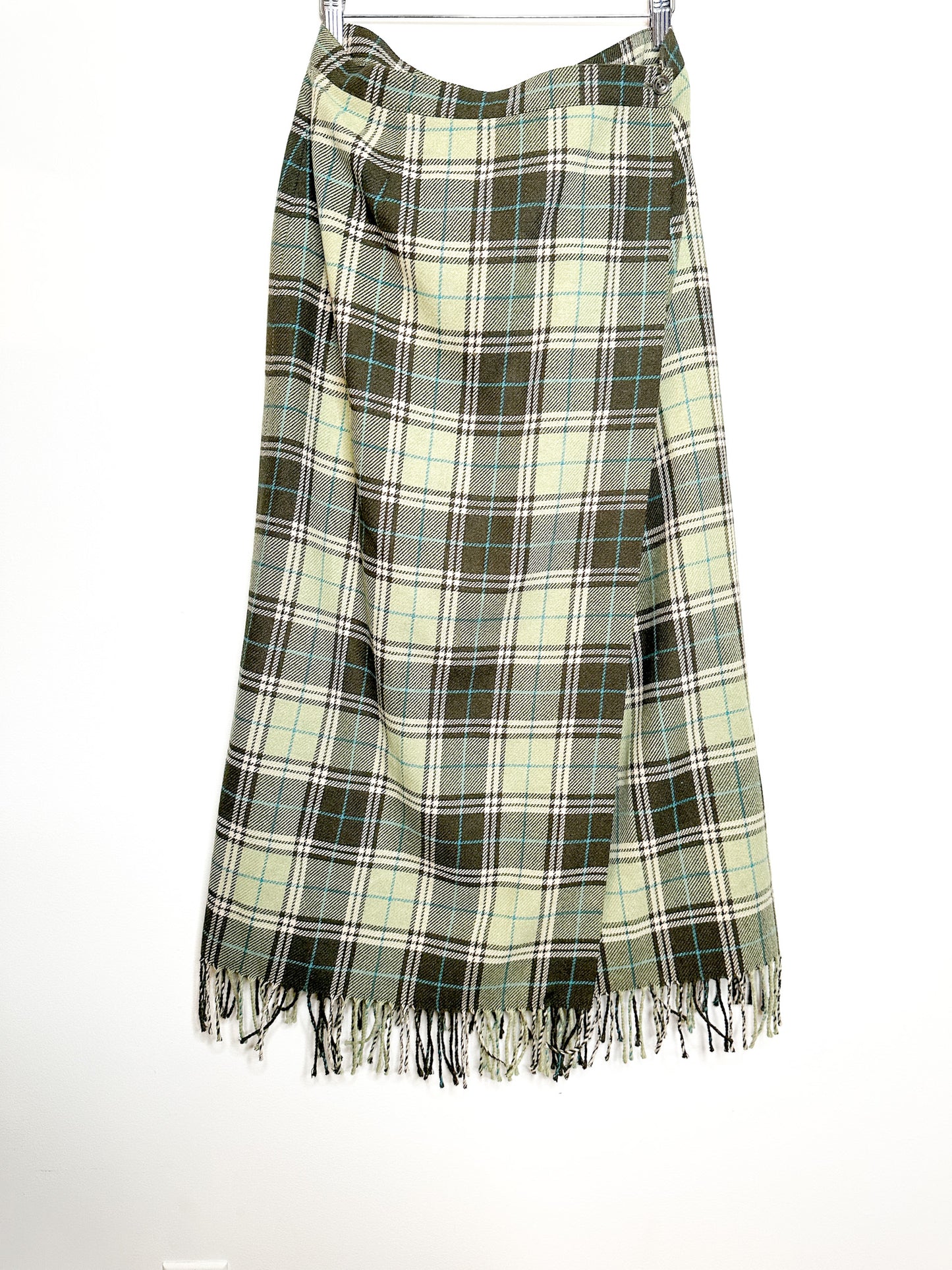 Evan- Picone Full Length Plaid Wrap Skirt with fringed edges Size: 12