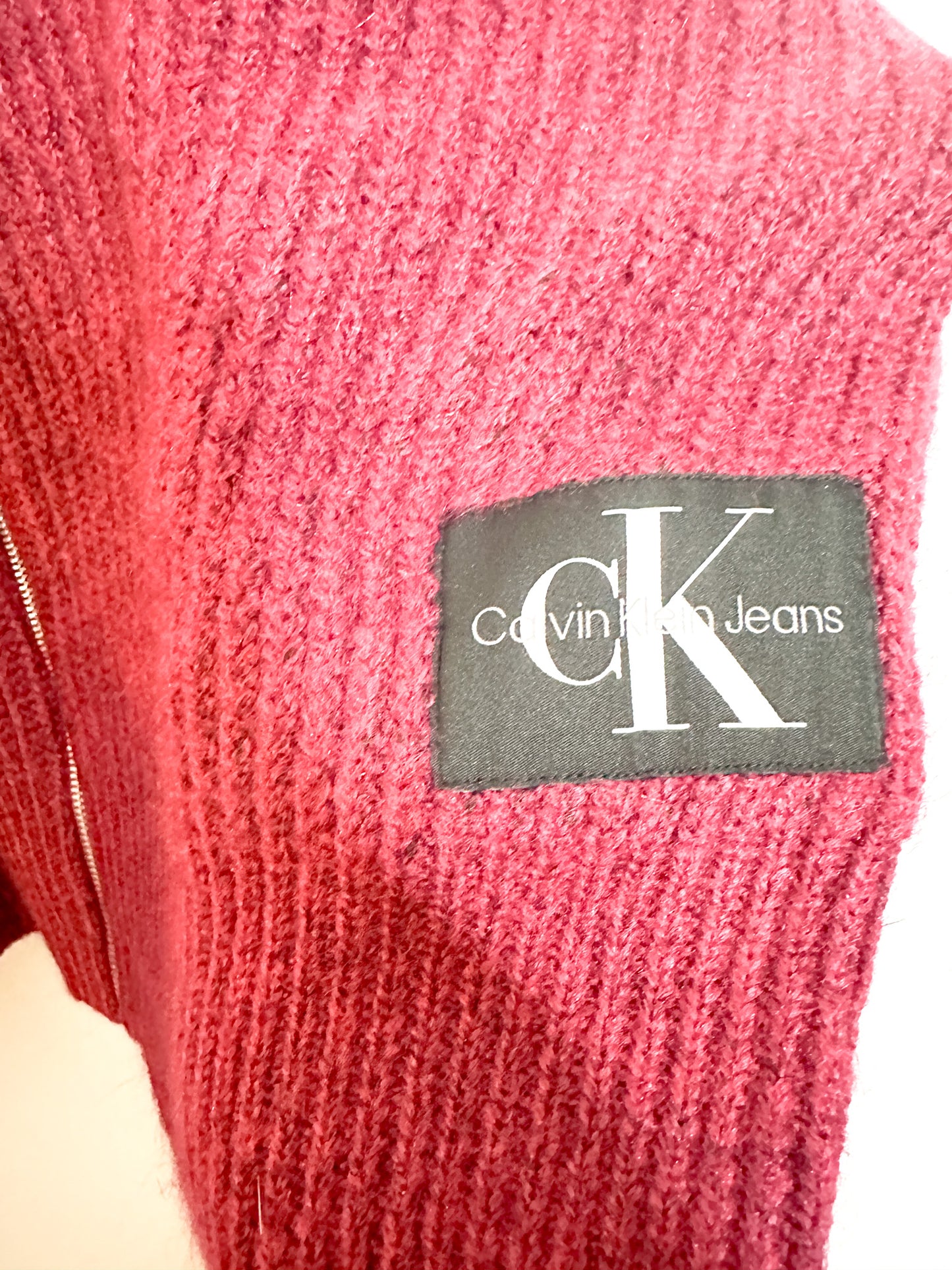 Calvin  Klein Zipper Front Sweater| Pre-Loved CK Maroon Sweater Size: S |