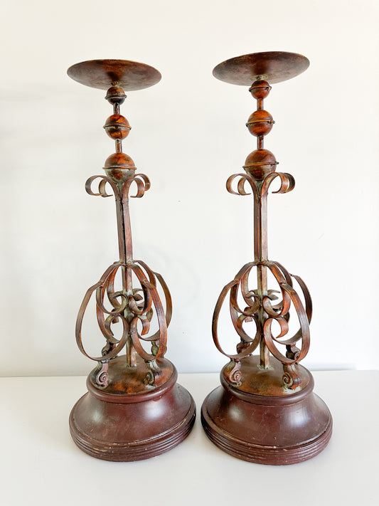 Set of Two Large Iron Candle Stand