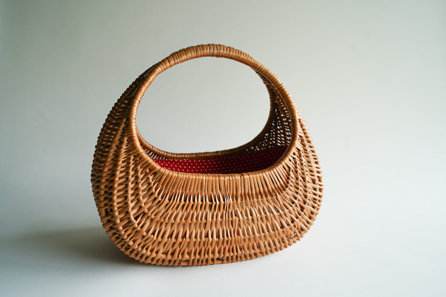 Gondola Wicker Basket with Polka Dot Lining | Vintage Flower Basket