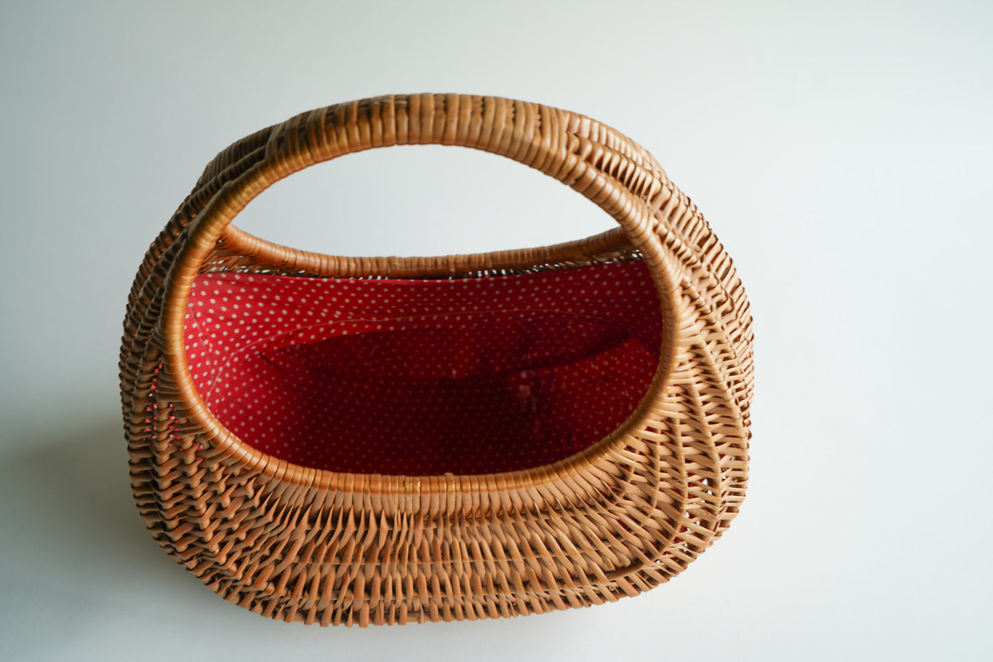 Gondola Wicker Basket with Polka Dot Lining | Vintage Flower Basket