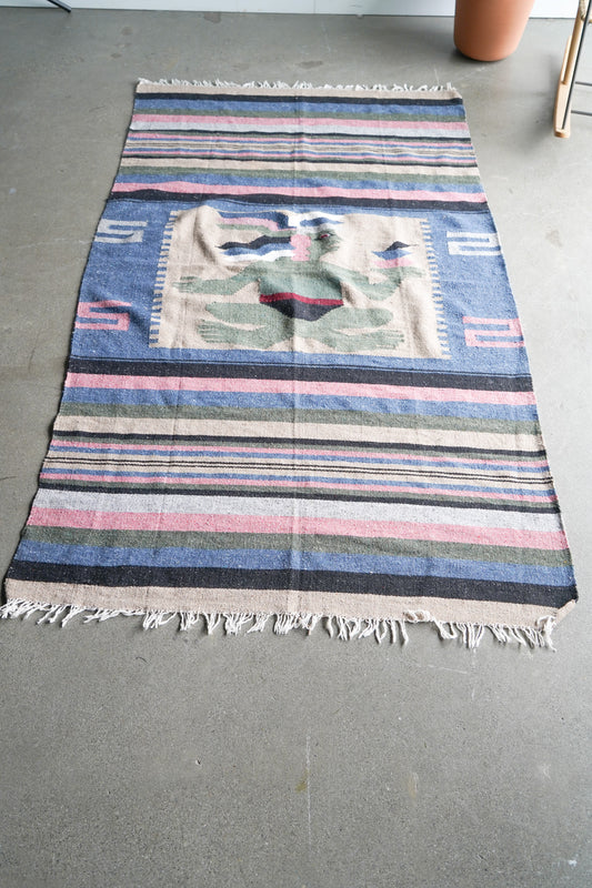 Vintage Woven Mexican Wool Rug | Vintage Folk Art Wool Rug