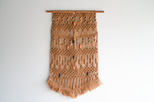 Vintage 1960s Macrame Wall Hanger with Beads | MCM Home Decor |