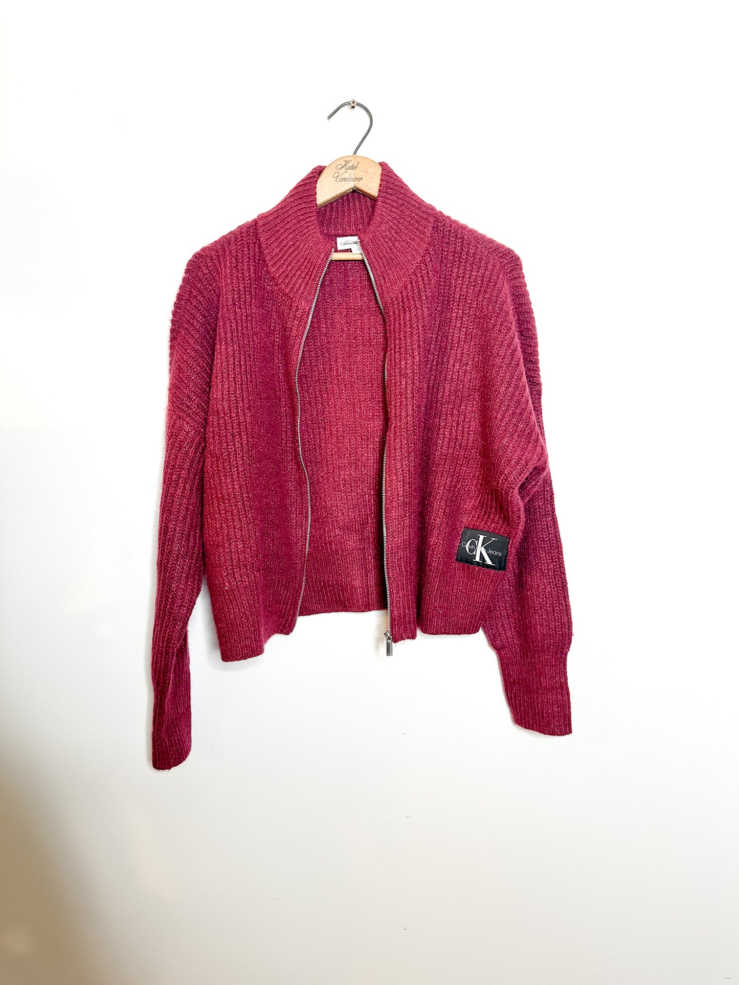 Calvin  Klein Zipper Front Sweater| Pre-Loved CK Maroon Sweater Size: S |