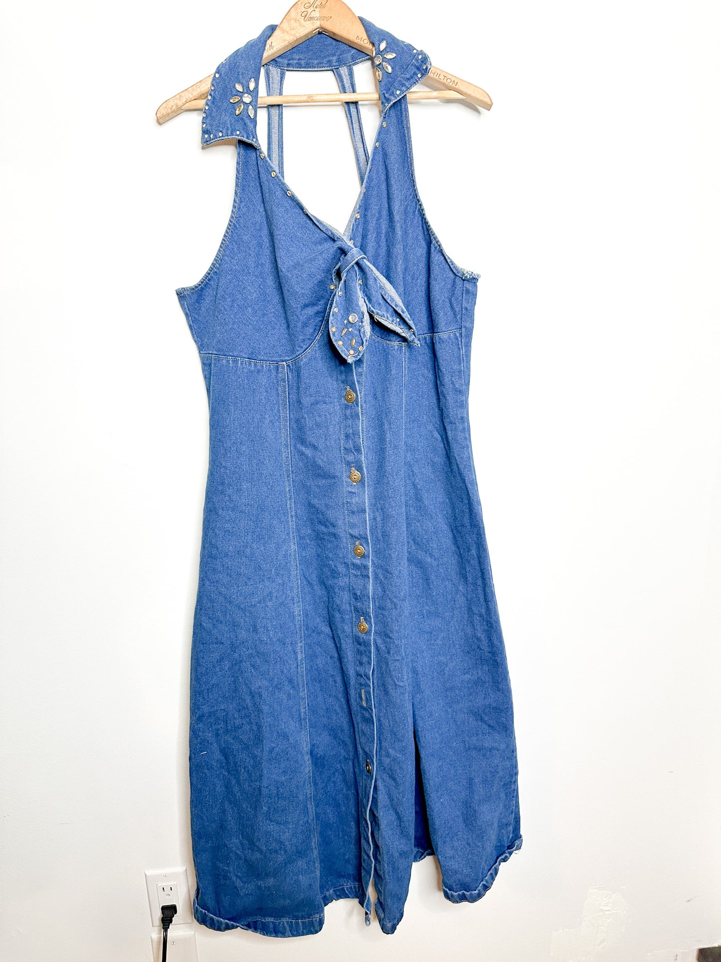 RAMA of U.S.A. Denim Alter Dress | 90s Vintage Jean and Bejewelled Alter Dress | XL