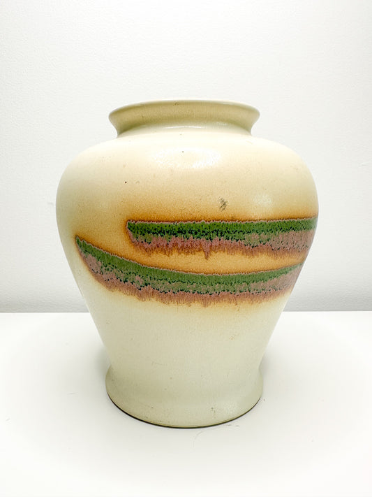 Vintage White Ceramic Vase with Striped Glaze