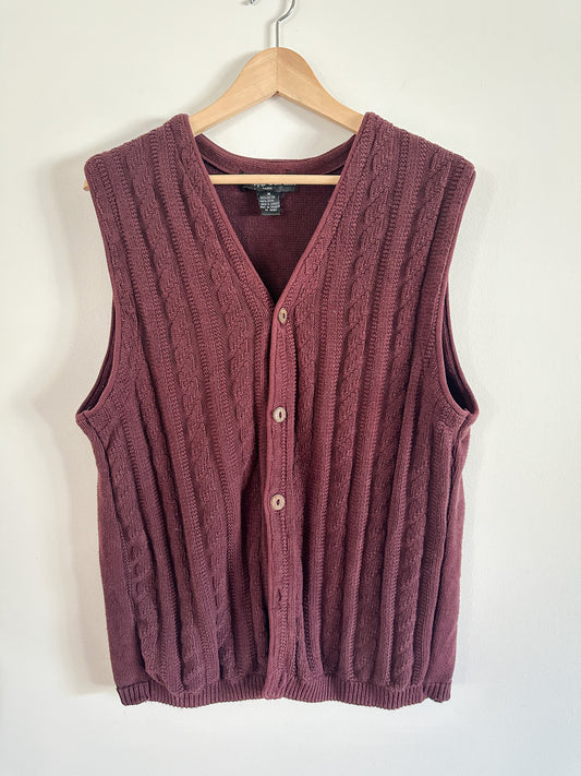 Vintage Pierre Cardin Burgundy Knitted Vest | Size: Medium