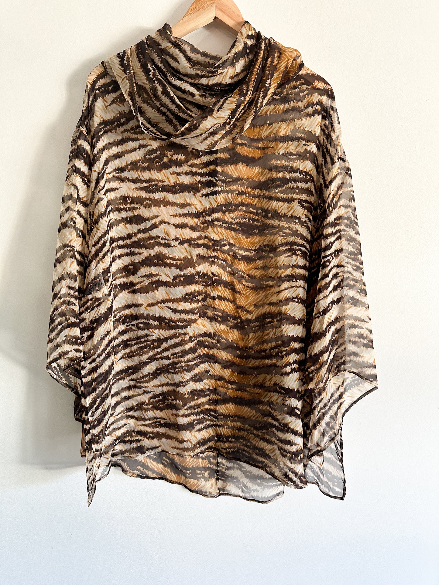 Dolce & Gabbana S/S 1996 Tiger Print Sheer Silk Hooded Poncho Tunic | Vintage Dolce and Gabbana Poncho | Vintage Designer Poncho | Size: 38