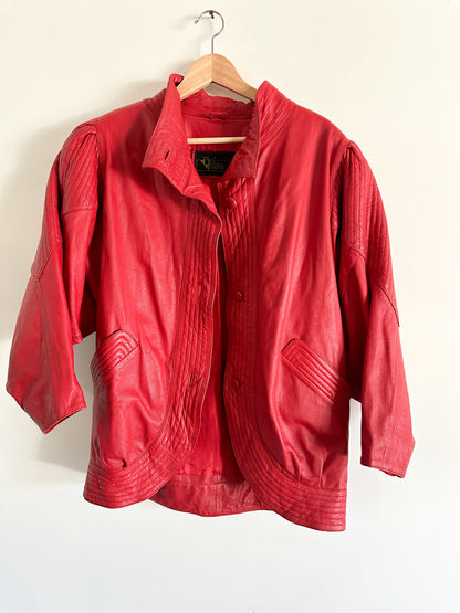 Red Leather Bomber Jacket | Berto Vanelli Red Leather Jacket| Cropped Red Leather Jacket