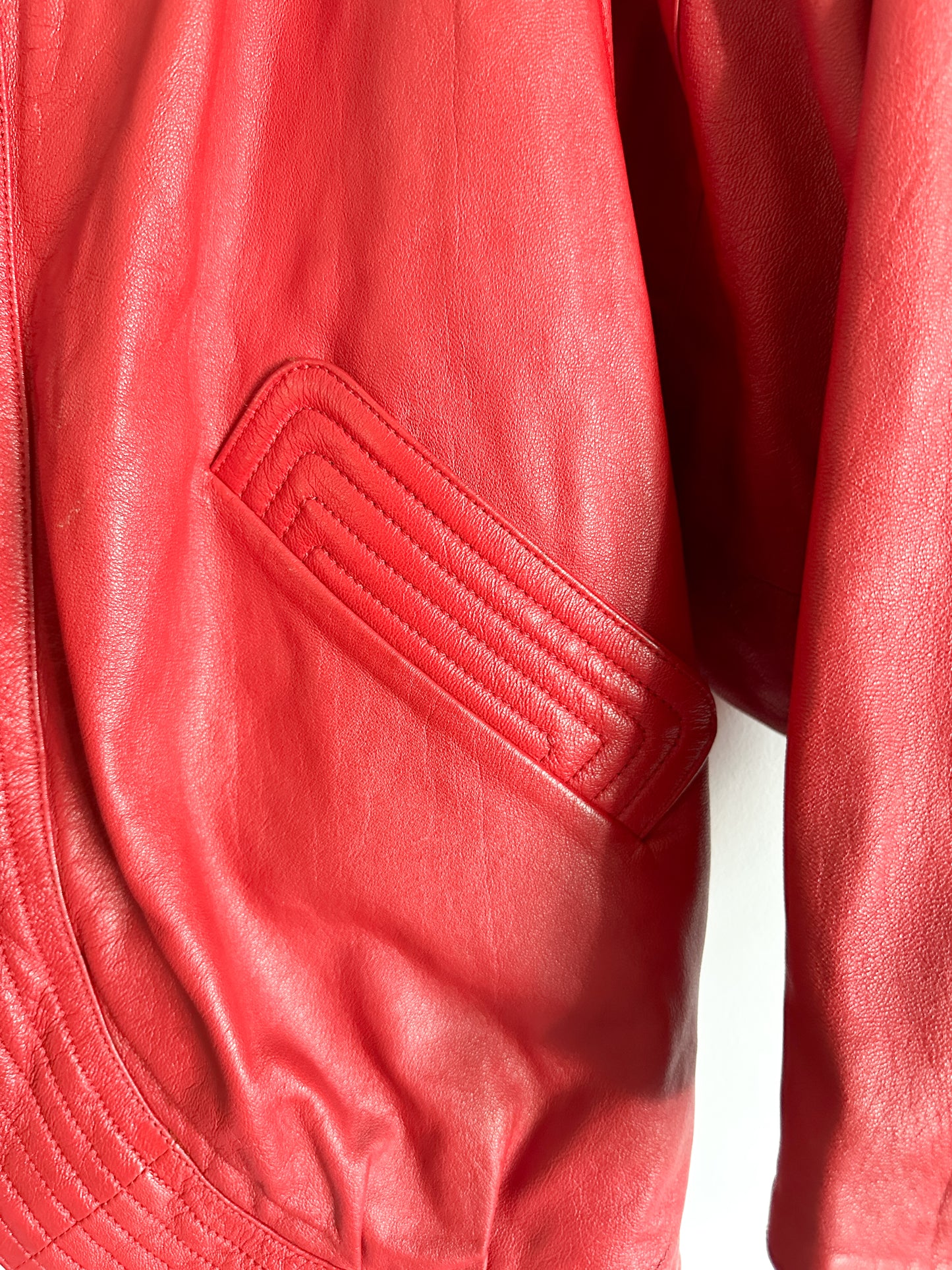 Red Leather Bomber Jacket | Berto Vanelli Red Leather Jacket| Cropped Red Leather Jacket