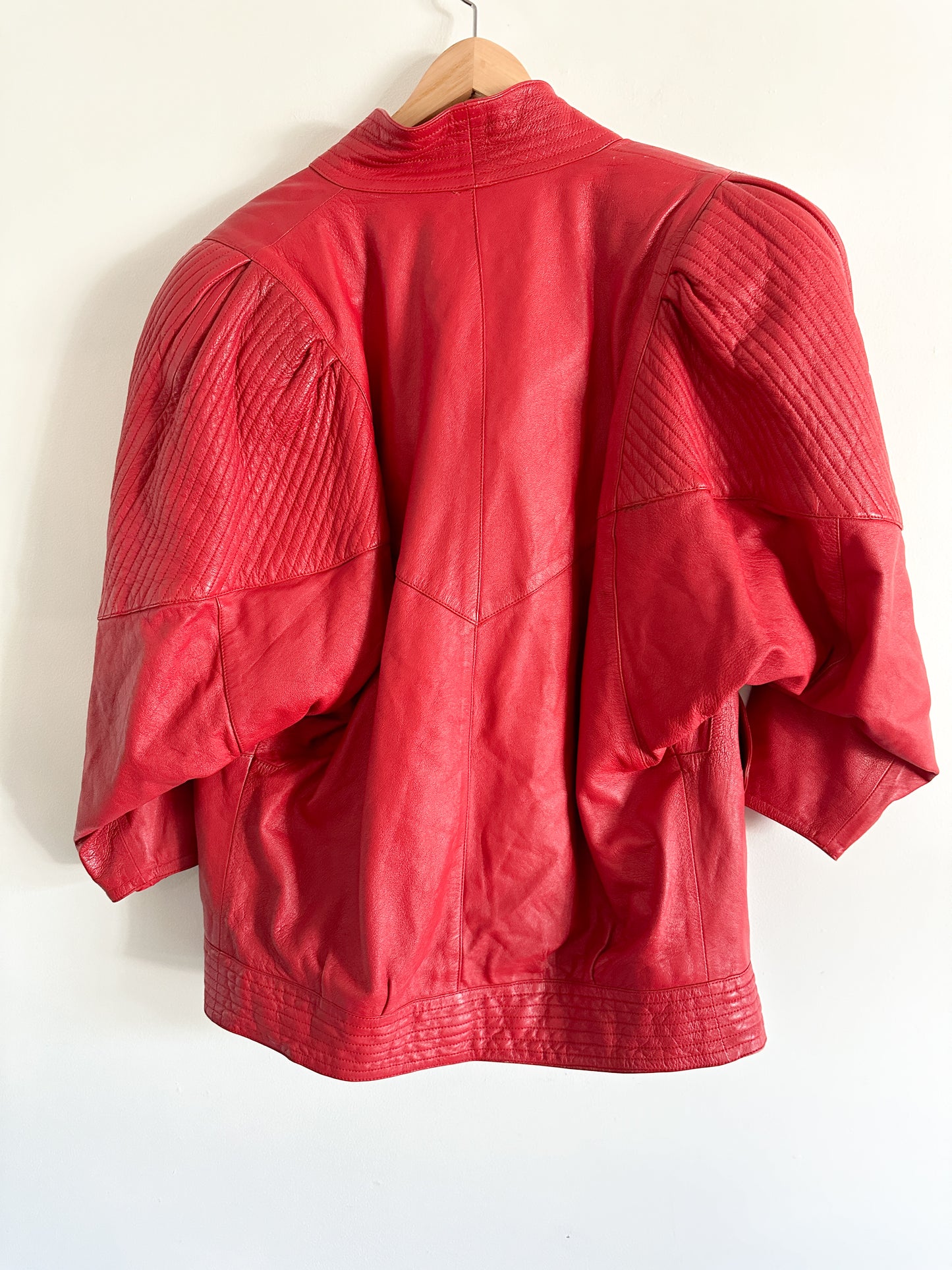 Red Leather Bomber Jacket | Berto Vanelli Red Leather Jacket| Cropped Red Leather Jacket