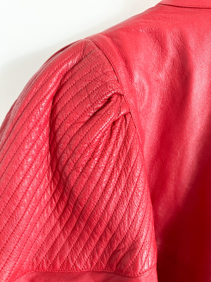 Red Leather Bomber Jacket | Berto Vanelli Red Leather Jacket| Cropped Red Leather Jacket