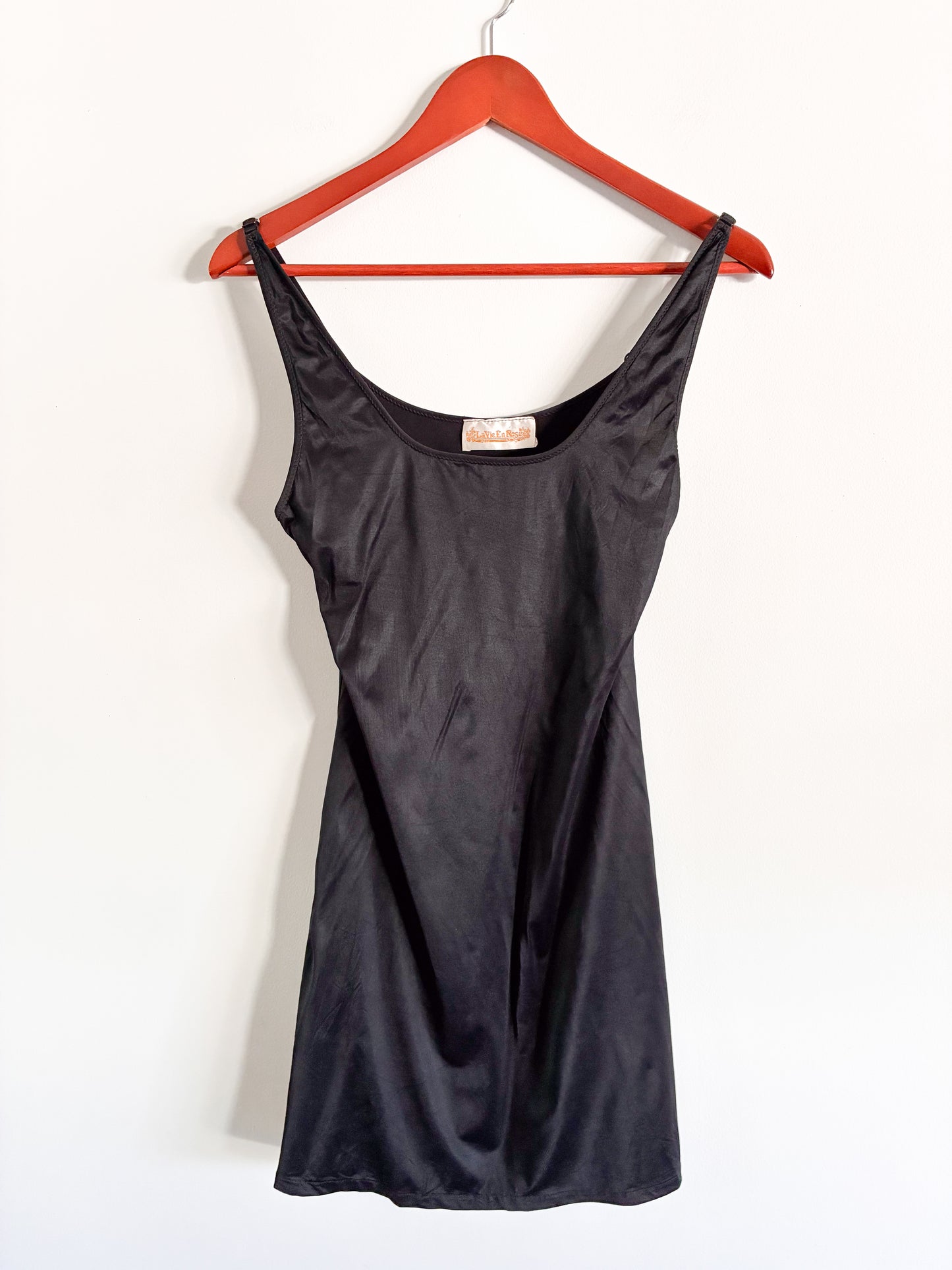 Vintage La Vie En Rose Black Lingerie Top | Spaghetti Strap Camisole S/M