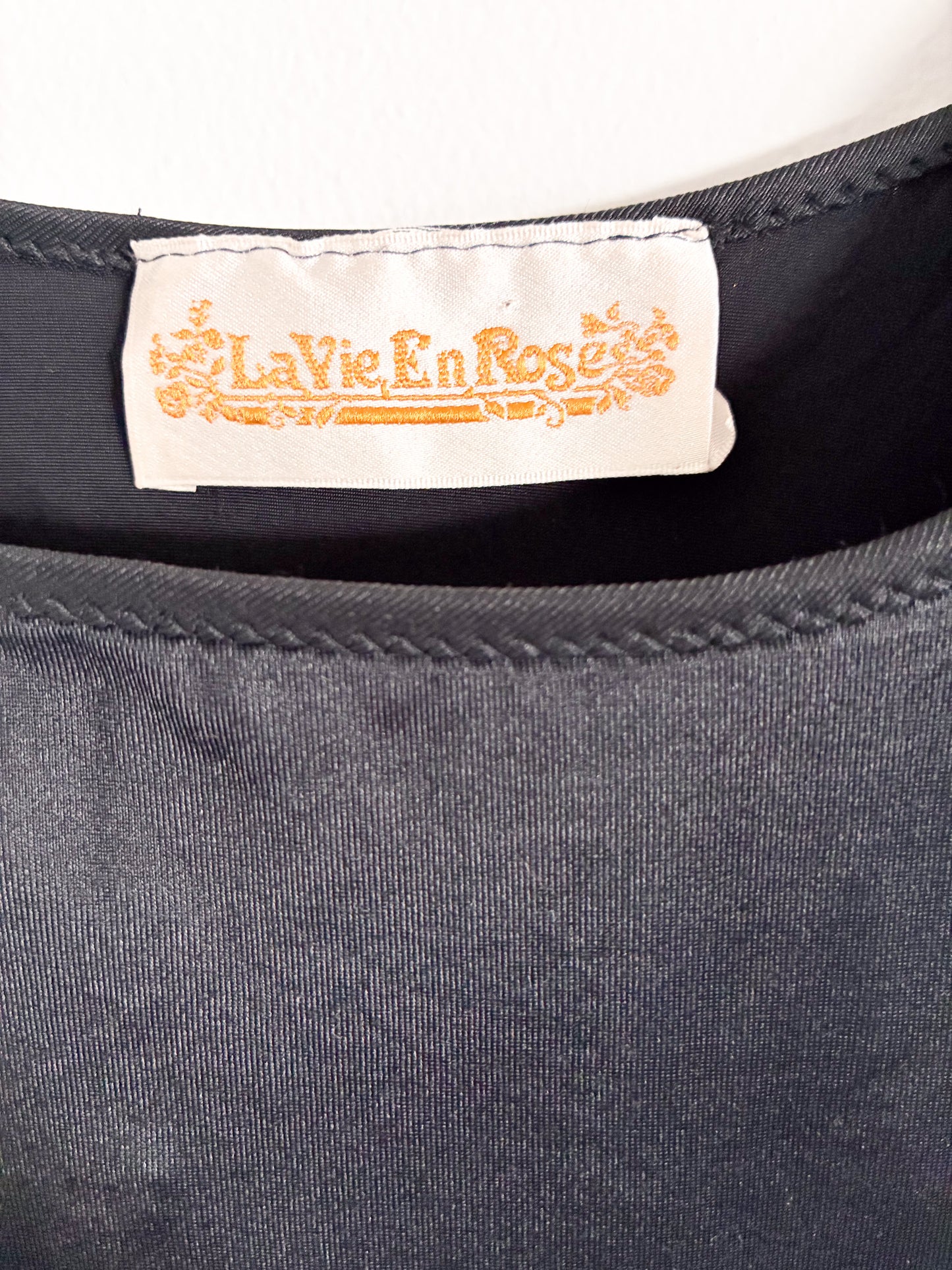 Vintage La Vie En Rose Black Lingerie Top | Spaghetti Strap Camisole S/M