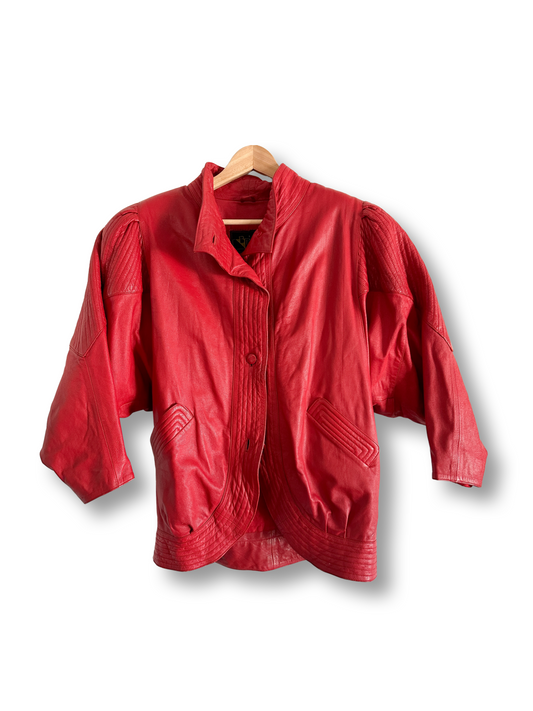 Red Leather Bomber Jacket | Berto Vanelli Red Leather Jacket| Cropped Red Leather Jacket