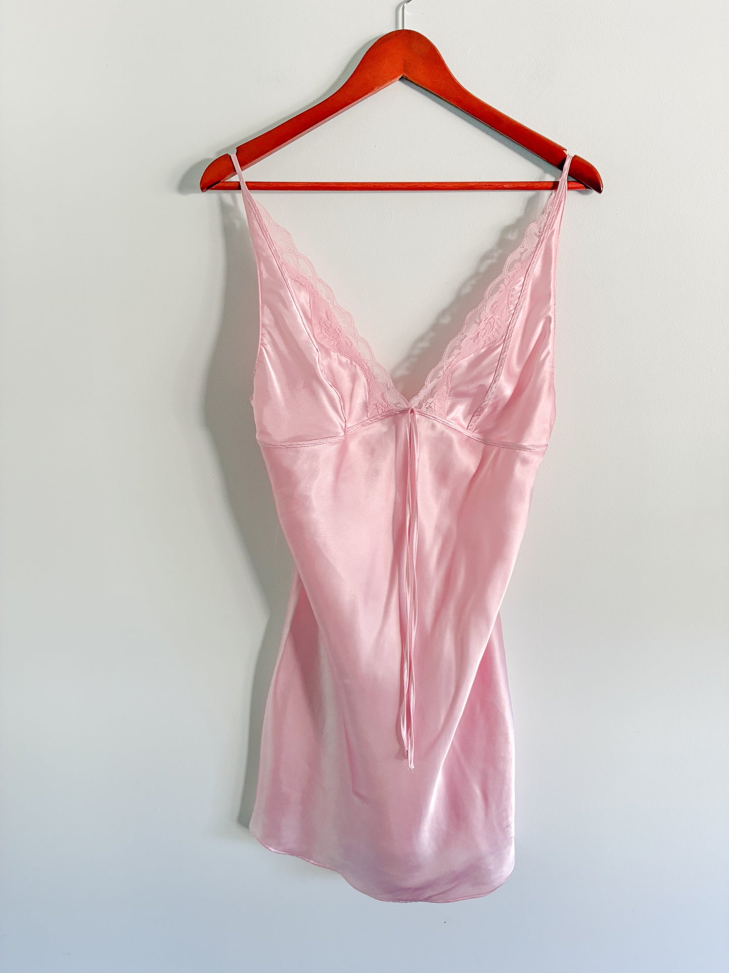 Vintage Pink Premiere Collection Negligee – Lace Trim Spaghetti Strap Nightgown, Size Small