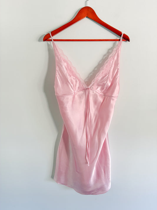 Vintage Pink Premiere Collection Negligee – Lace Trim Spaghetti Strap Nightgown, Size Small
