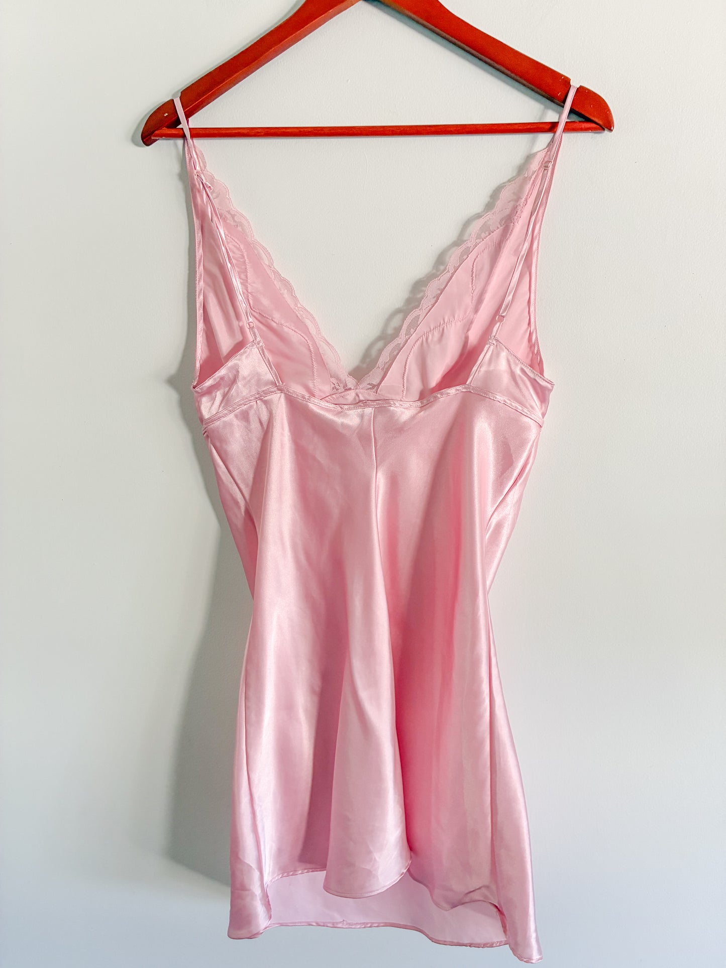 Vintage Pink Premiere Collection Negligee – Lace Trim Spaghetti Strap Nightgown, Size Small