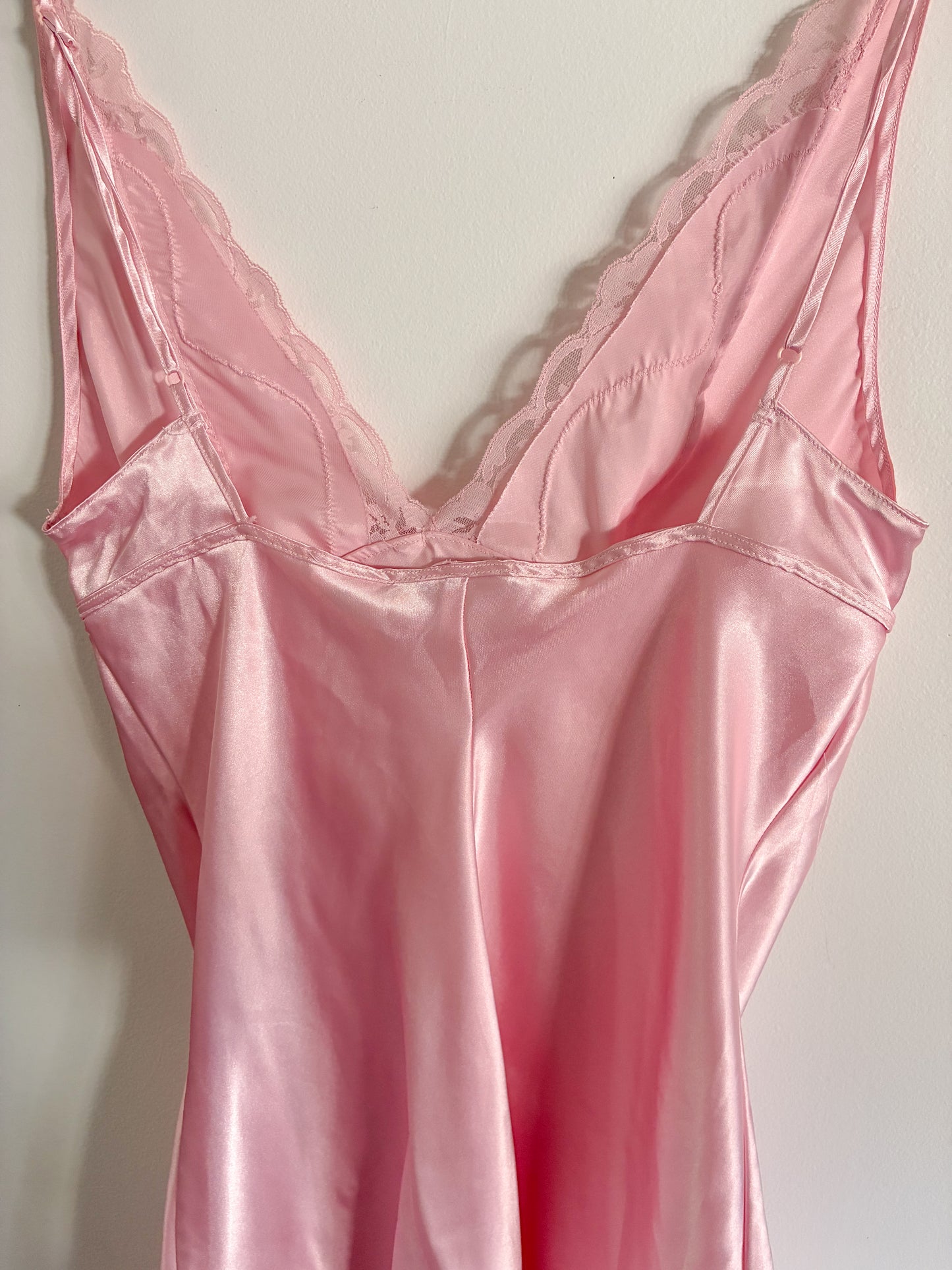 Vintage Pink Premiere Collection Negligee – Lace Trim Spaghetti Strap Nightgown, Size Small