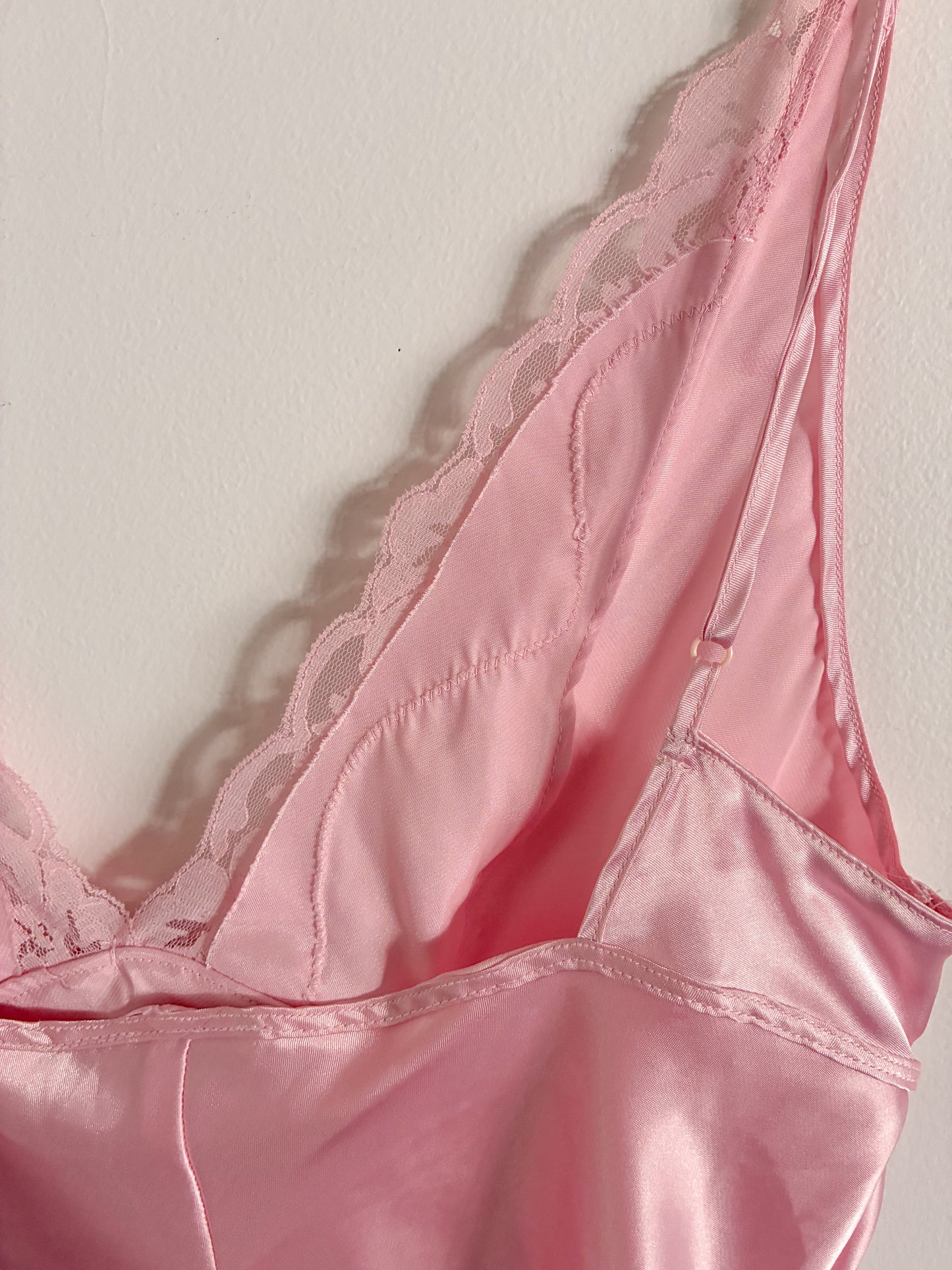 Vintage Pink Premiere Collection Negligee – Lace Trim Spaghetti Strap Nightgown, Size Small