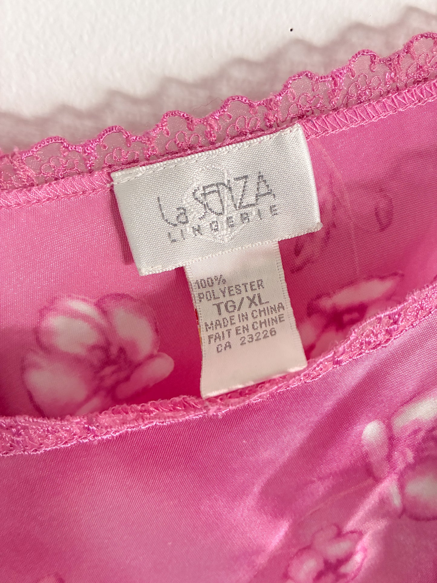 Vintage La Senza Pink Cherry Blossom Lingerie Top XL Lace Trim Cami