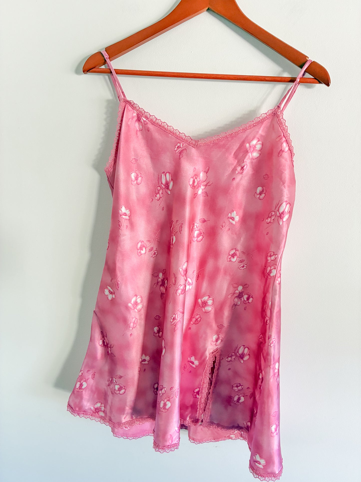 Vintage La Senza Pink Cherry Blossom Lingerie Top XL Lace Trim Cami