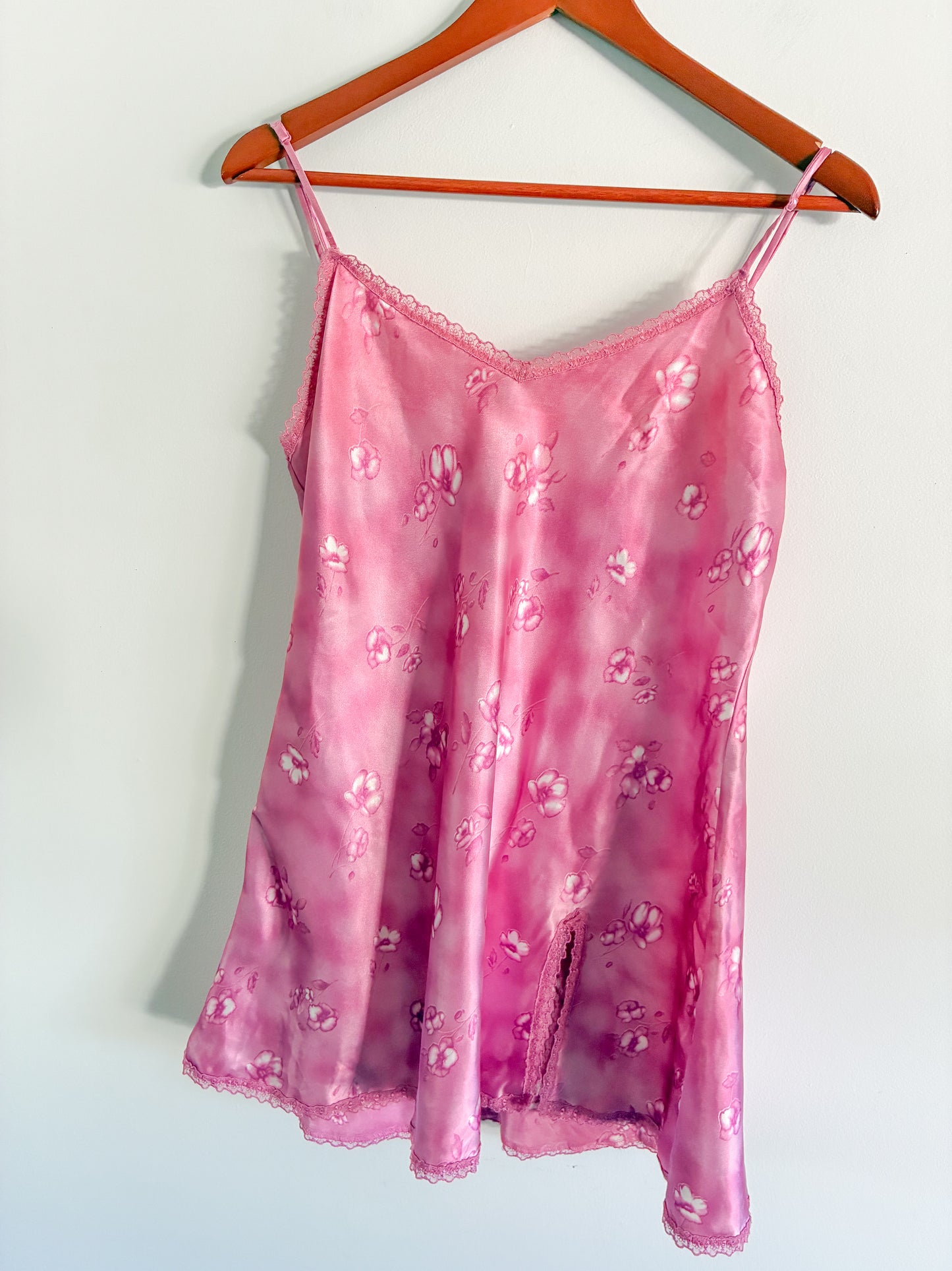 Vintage La Senza Pink Cherry Blossom Lingerie Top XL Lace Trim Cami