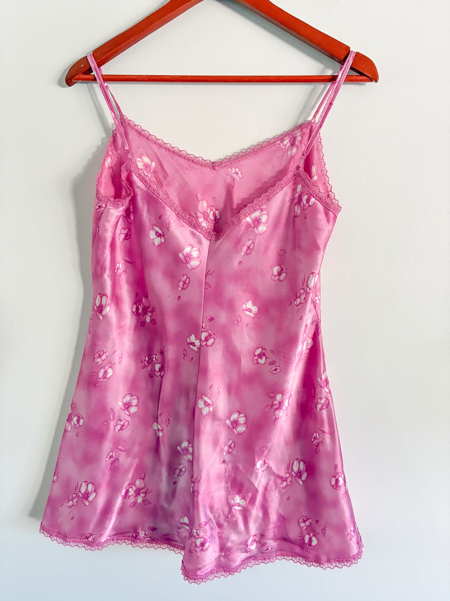 Vintage La Senza Pink Cherry Blossom Lingerie Top XL Lace Trim Cami