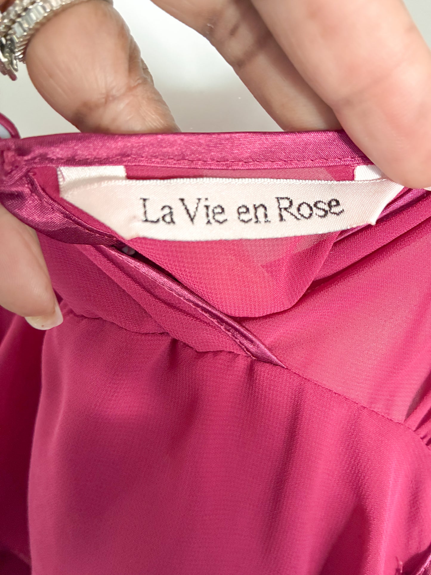 Vintage La Vie En Rose Pink Ruffled Sleepwear Top Large Polyester