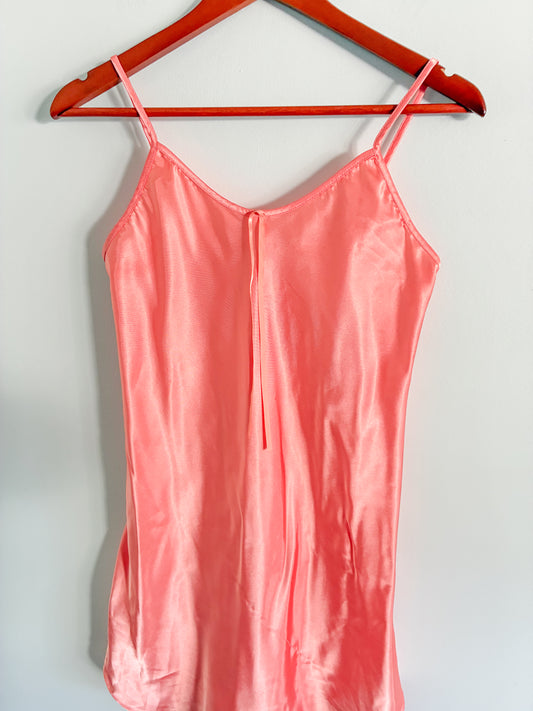 Vintage Bright Orange Lingerie Top with Front Tie – Sheer Polyester Cami