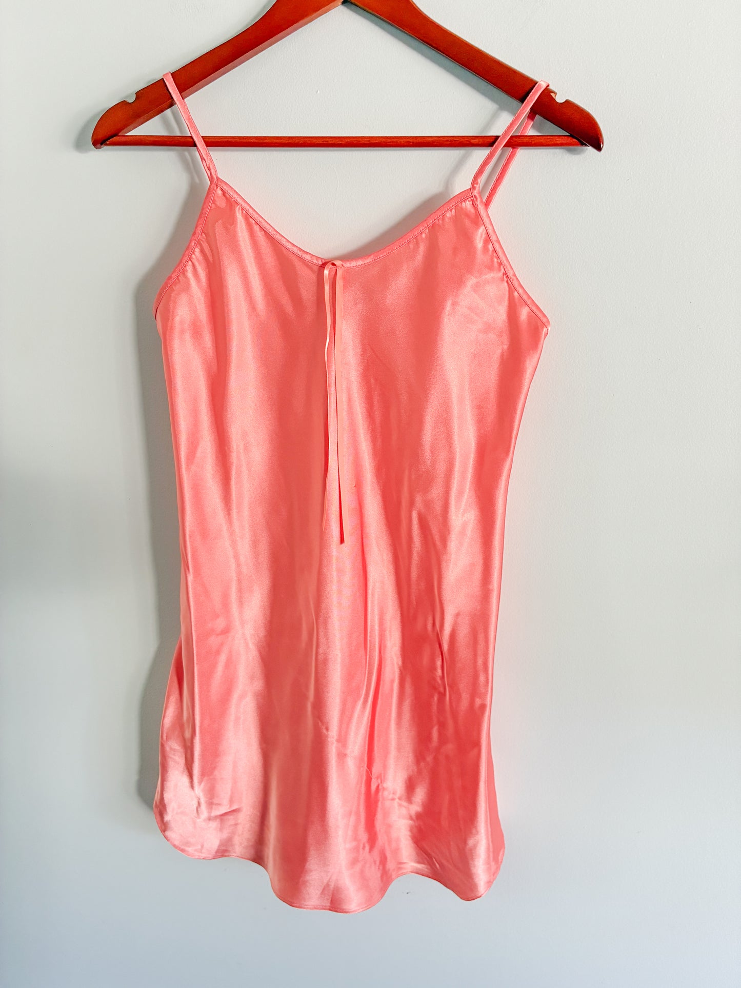 Vintage Bright Orange Lingerie Top with Front Tie – Sheer Polyester Cami