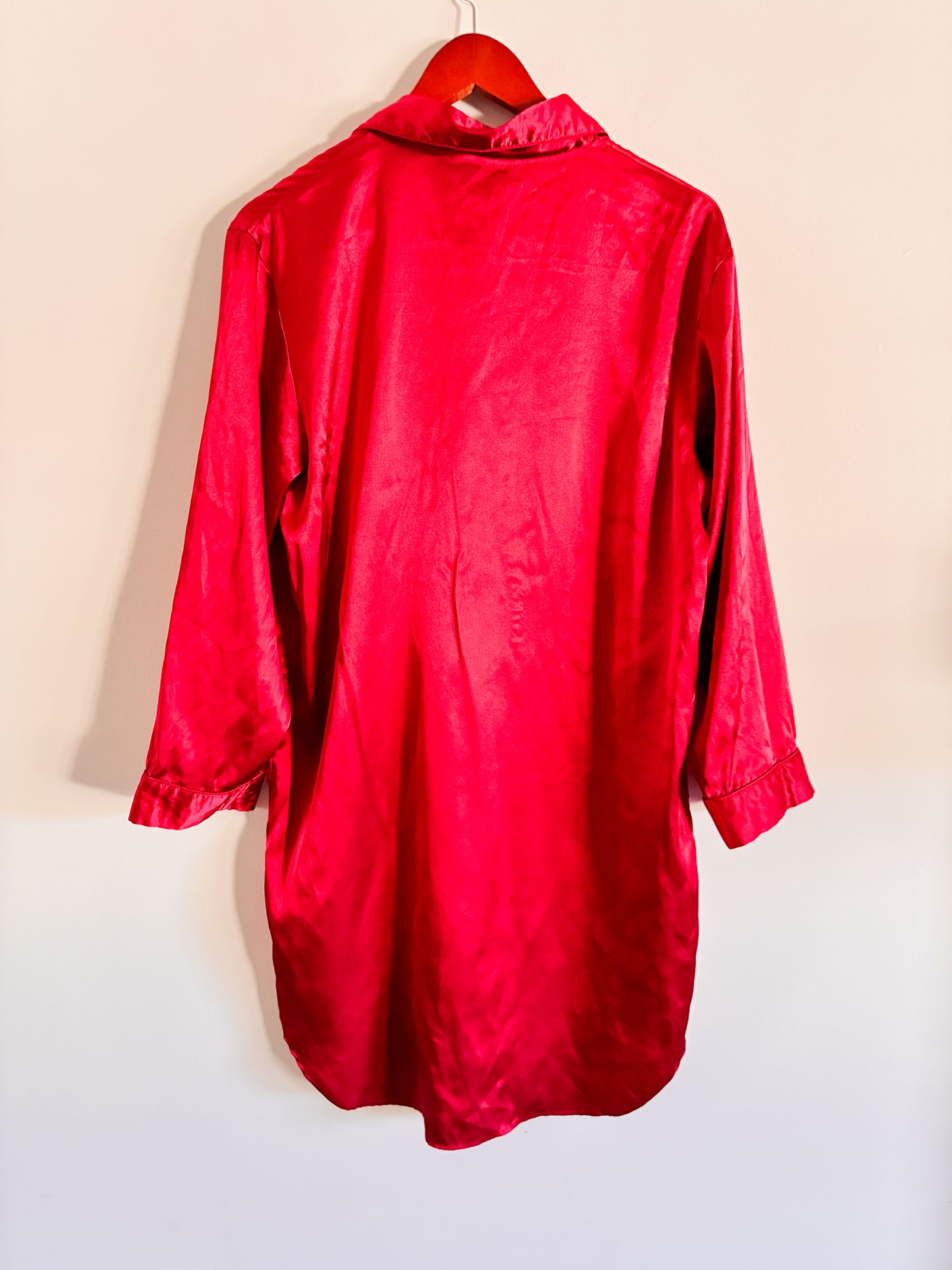 Vintage Long Sleeve Nightgown Snap Front Medium Red Loungewear