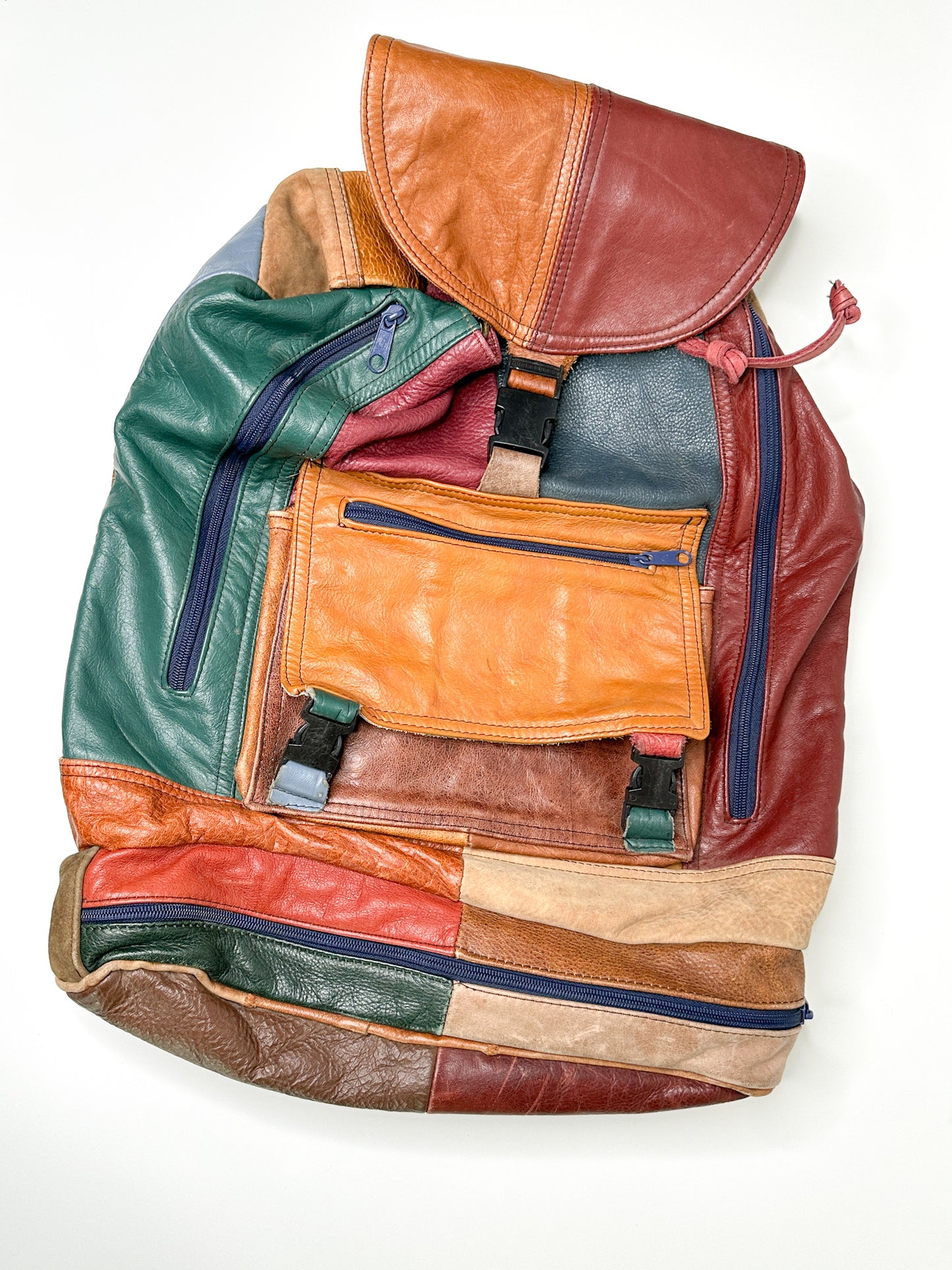 Vintage 1990s Leather Patchwork Backpack | 100% Leather Backpack | Patchwork Backpack