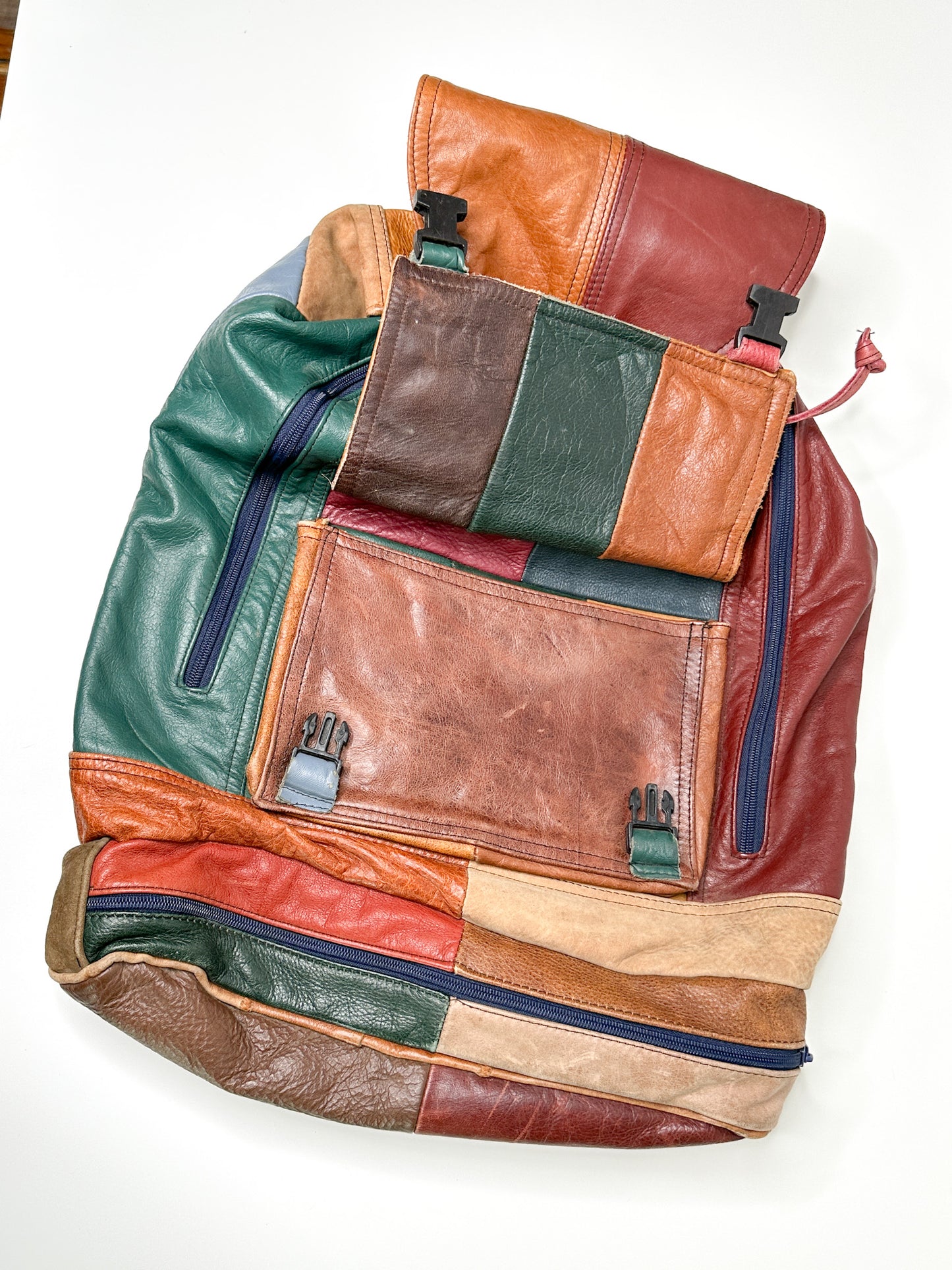 Vintage 1990s Leather Patchwork Backpack | 100% Leather Backpack | Patchwork Backpack