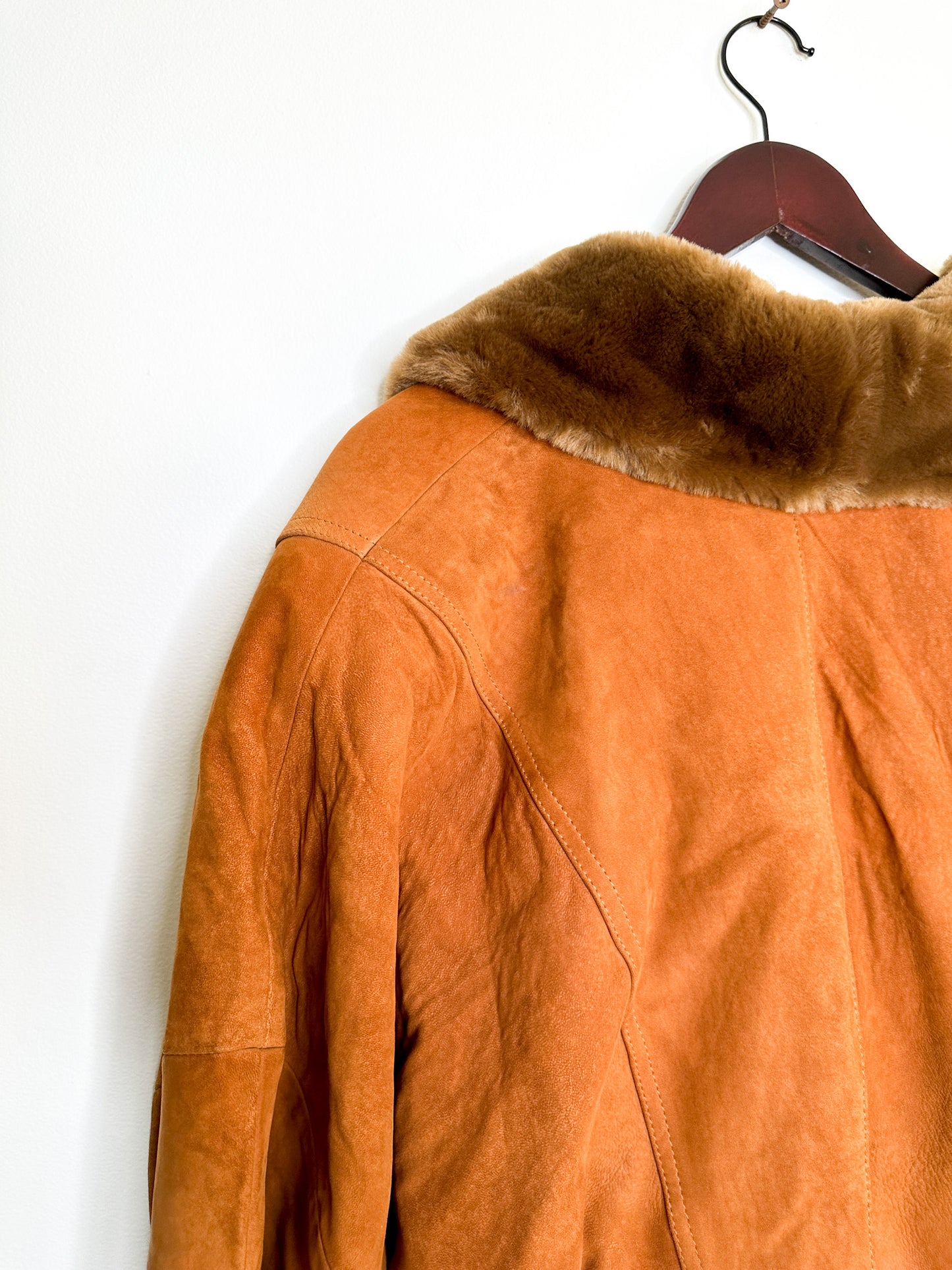 Vintage DECO cropped Leather Jacket with Faux Fur Trim| Leather Coat| Vintage lined leather coats| SIZE: 38