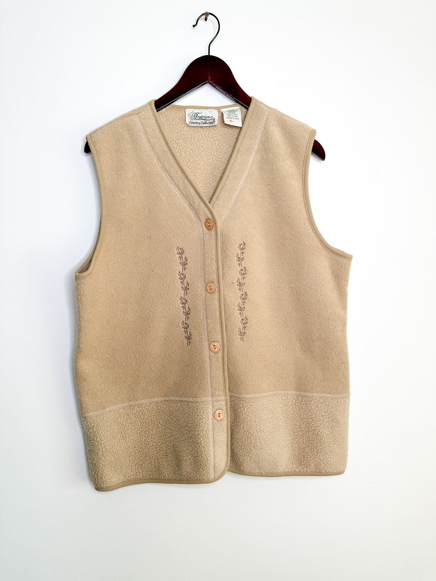 Traditional Country Collection Button Front Fleece Vest | Beige Fleece Vest Size: M