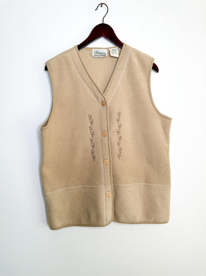 Traditional Country Collection Button Front Fleece Vest | Beige Fleece Vest Size: M