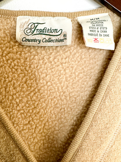 Traditional Country Collection Button Front Fleece Vest | Beige Fleece Vest Size: M