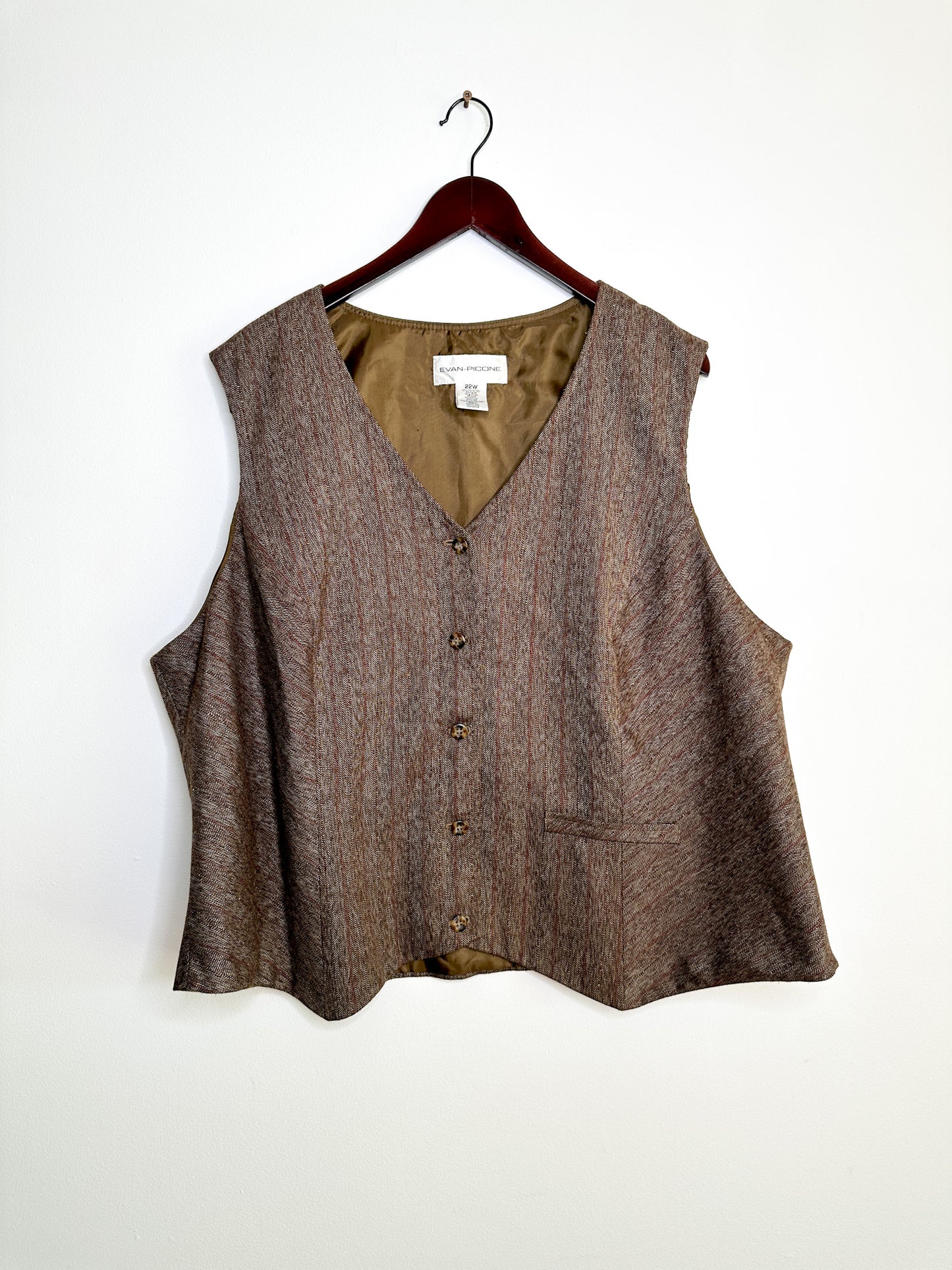 Evan Picone Suiting Vest | Brown Pin Striped Evan Picone Suiting Vest | Plus Size Vest | SIZE: 22W